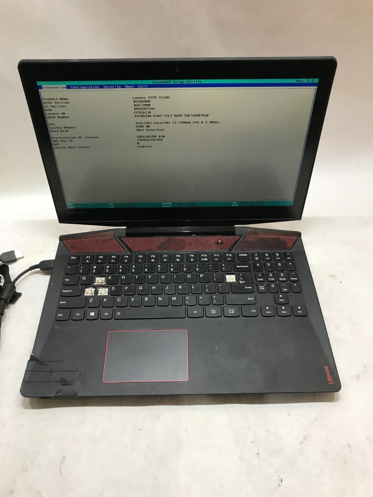 Lenovo Y720-15IKB 15″ Intel Core i7 NO RAM NO HDD/OS GTX 1060 For Parts READ -DW