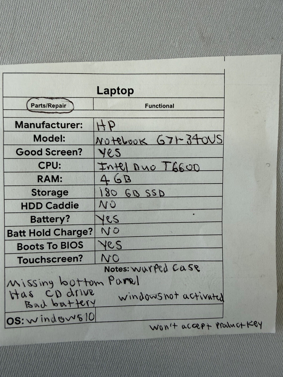 HP Notebook G71-34OUS Laptop – Good Screen – Intel Duo T6600 – Read Des