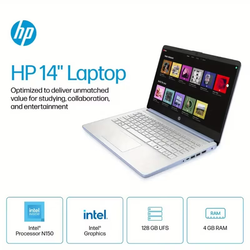 14′ Hp Laptop |1-Year Microsoft 365, Intel Processor N150, 4GB RAM, 256GB
