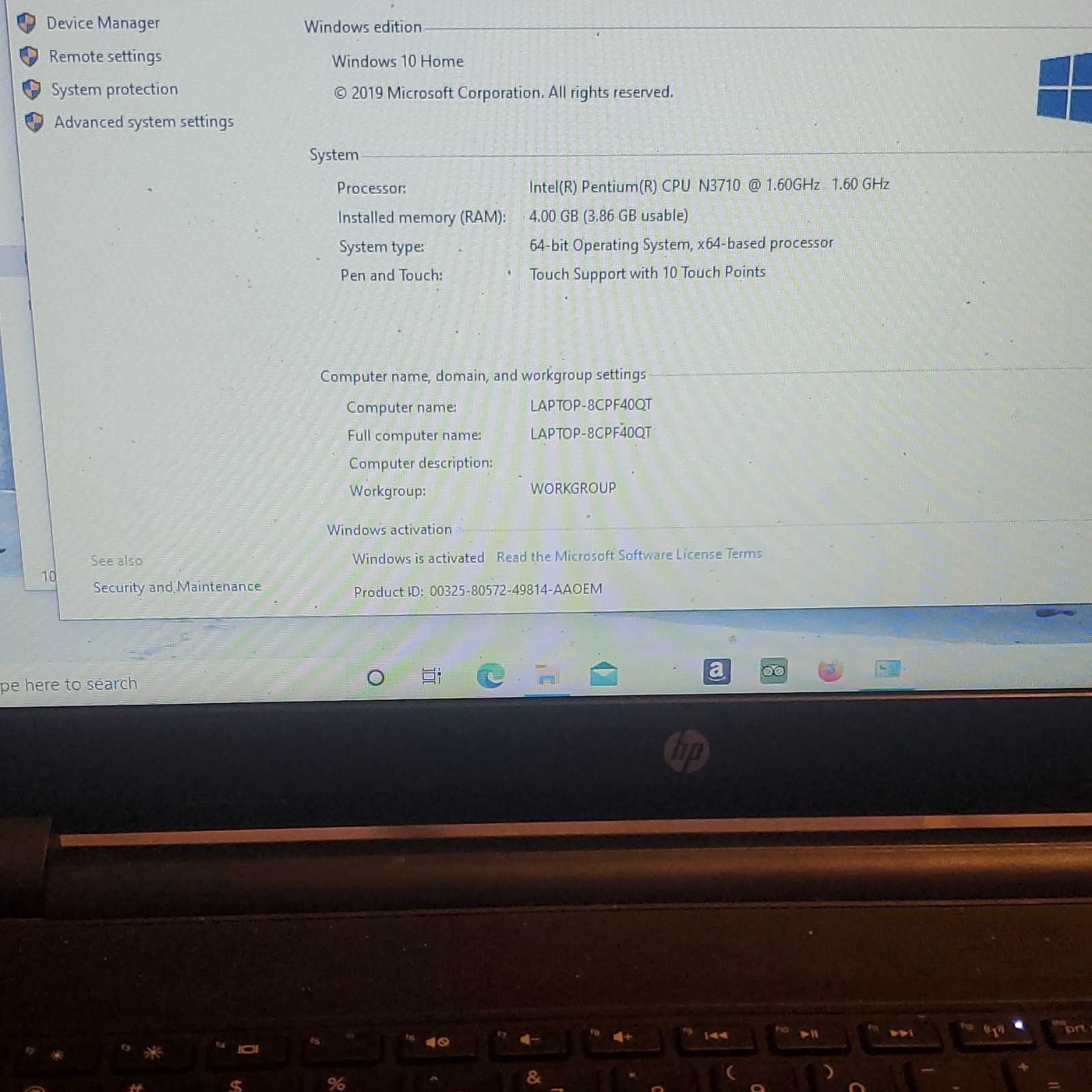 HP 15-f222wm INTEL PENTIUM N3540@2.16GH 4GB RAM 500GB HDD Win 10 Home No Charger