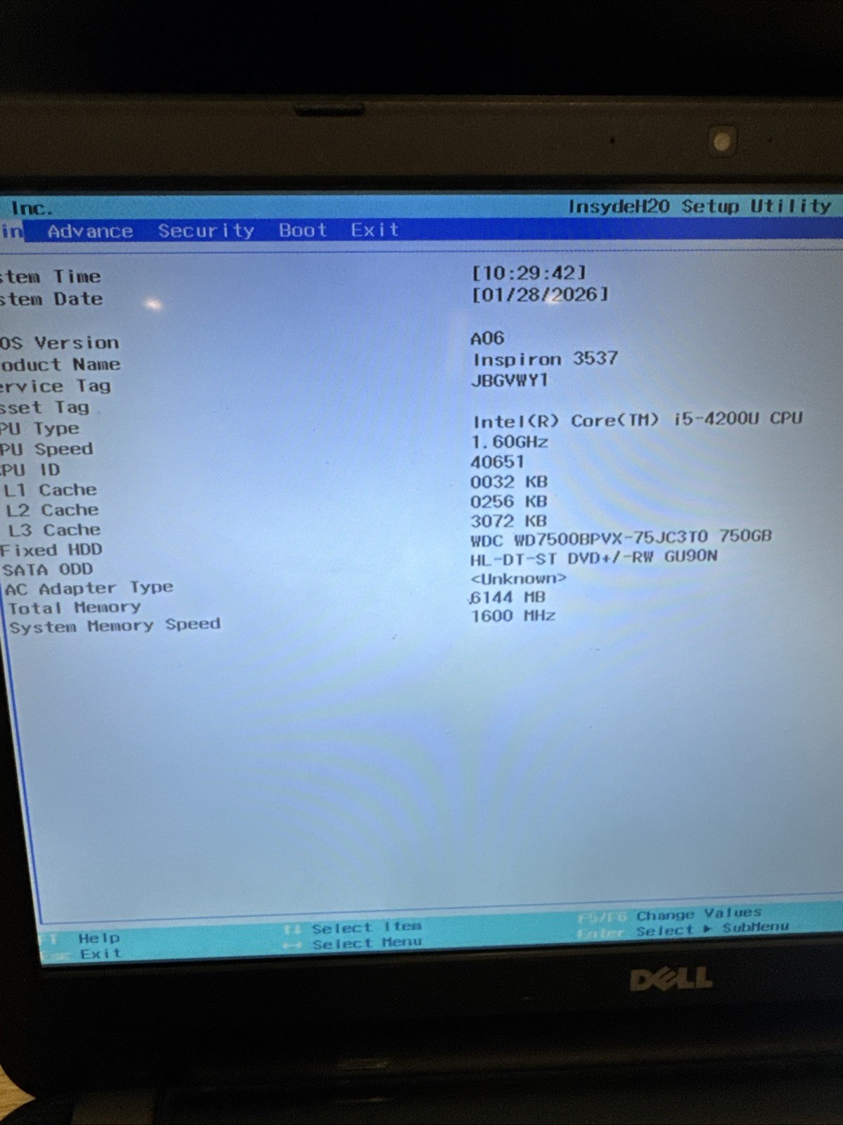 Dell Inspiron 15 3537 i5 4200 1.6ghz 6GB Ram 750GB HDD Locked Bios Win10 No Batt