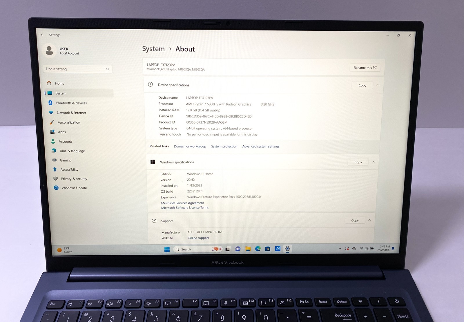ASUS VIVOBOOK 16X M1603Q 16″ AMD RYZEN 7 5800HS 3.20GHZ 512GB SSD 12GB W11