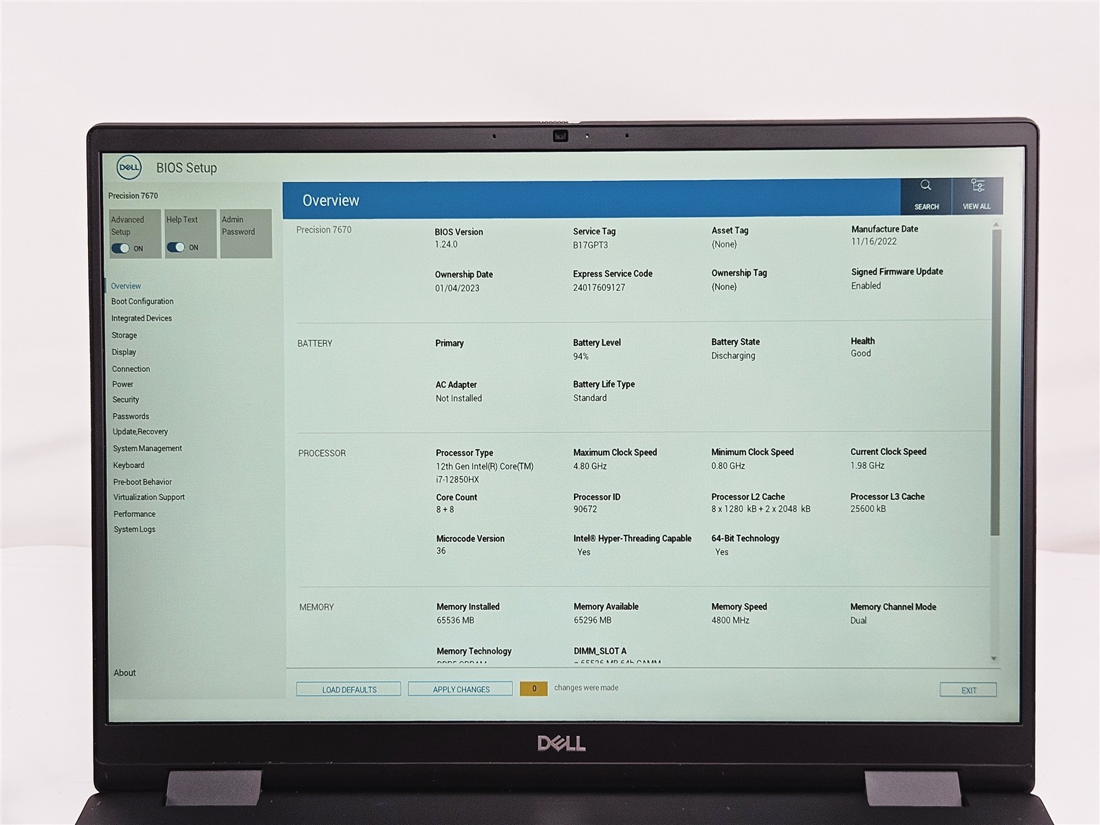 Dell Precision 7670 64GB RAM 1TB SSD i7-12850HX 16″ RTX A1000 Titan Gray