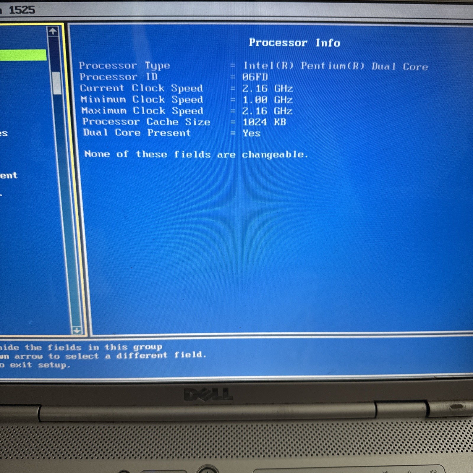 Dell Insprion 1525 intel Cpu 2.16ghz, 4gb ram, 120 HDD, Boot Bios, Batt, No OS