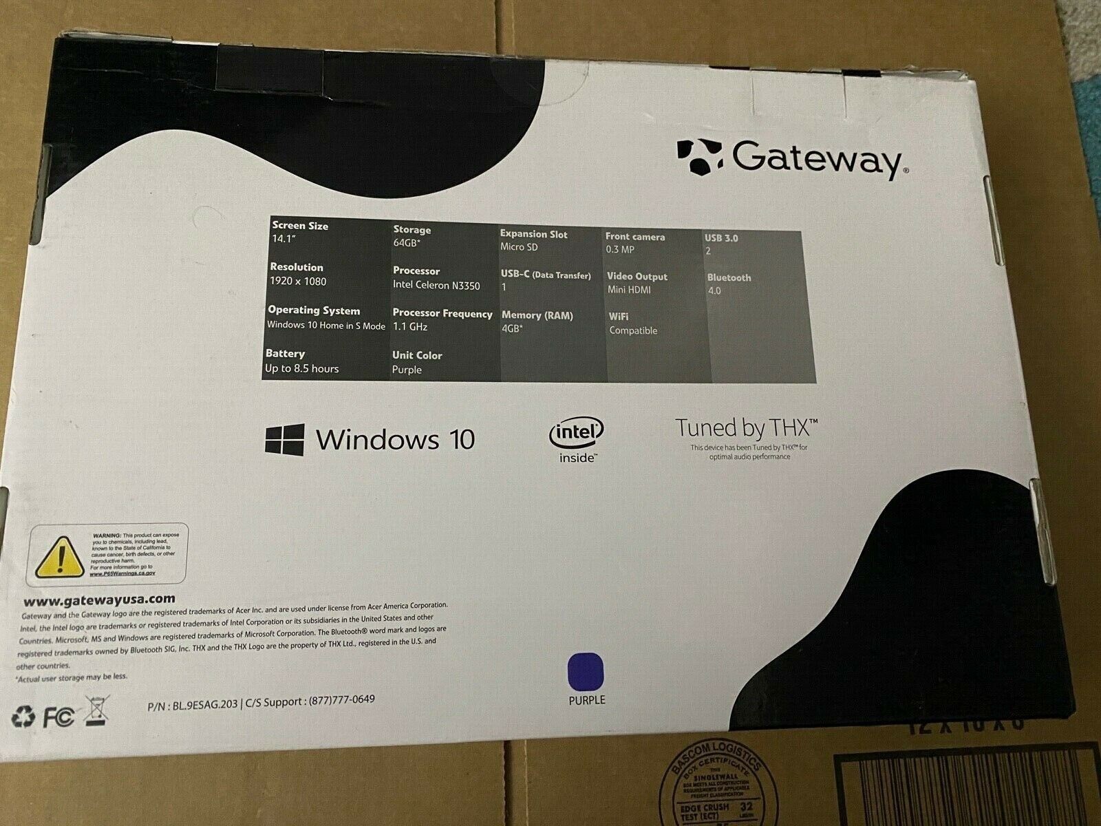 Gateway GWTN141-1PR 14.1″ FHD Slim Notebook, Intel Celeron N3350, 4GB RAM, 64GB