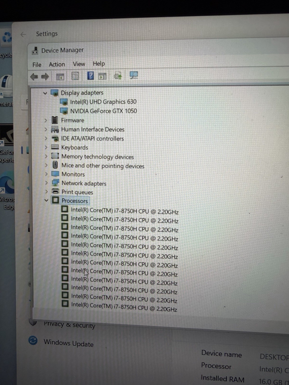Note N850EJ 15.6″ Laptop i7-8750H 16GB RAM 250GB RTX 1050 4GB Win 11 Pro
