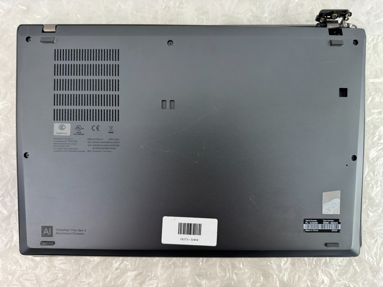 Lenovo ThinkPad T14s Gen 2 i7-1185G7 16GB No SSD/OS/AC Parts/Repair Laptop
