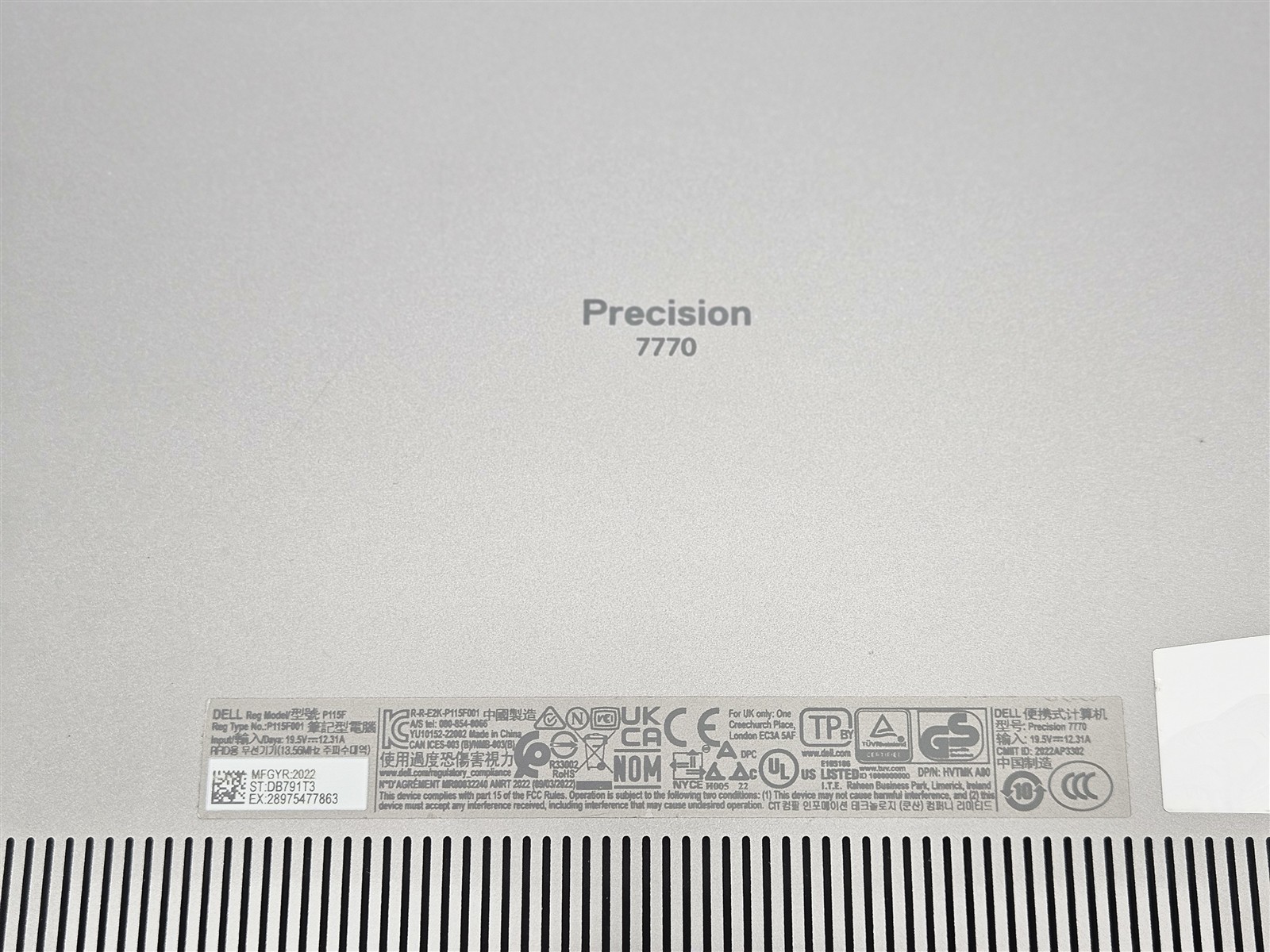 Dell Precision 7770 i7-12850HX 32GB RAM 512GB NVMe RTX A3000 GPU No OS