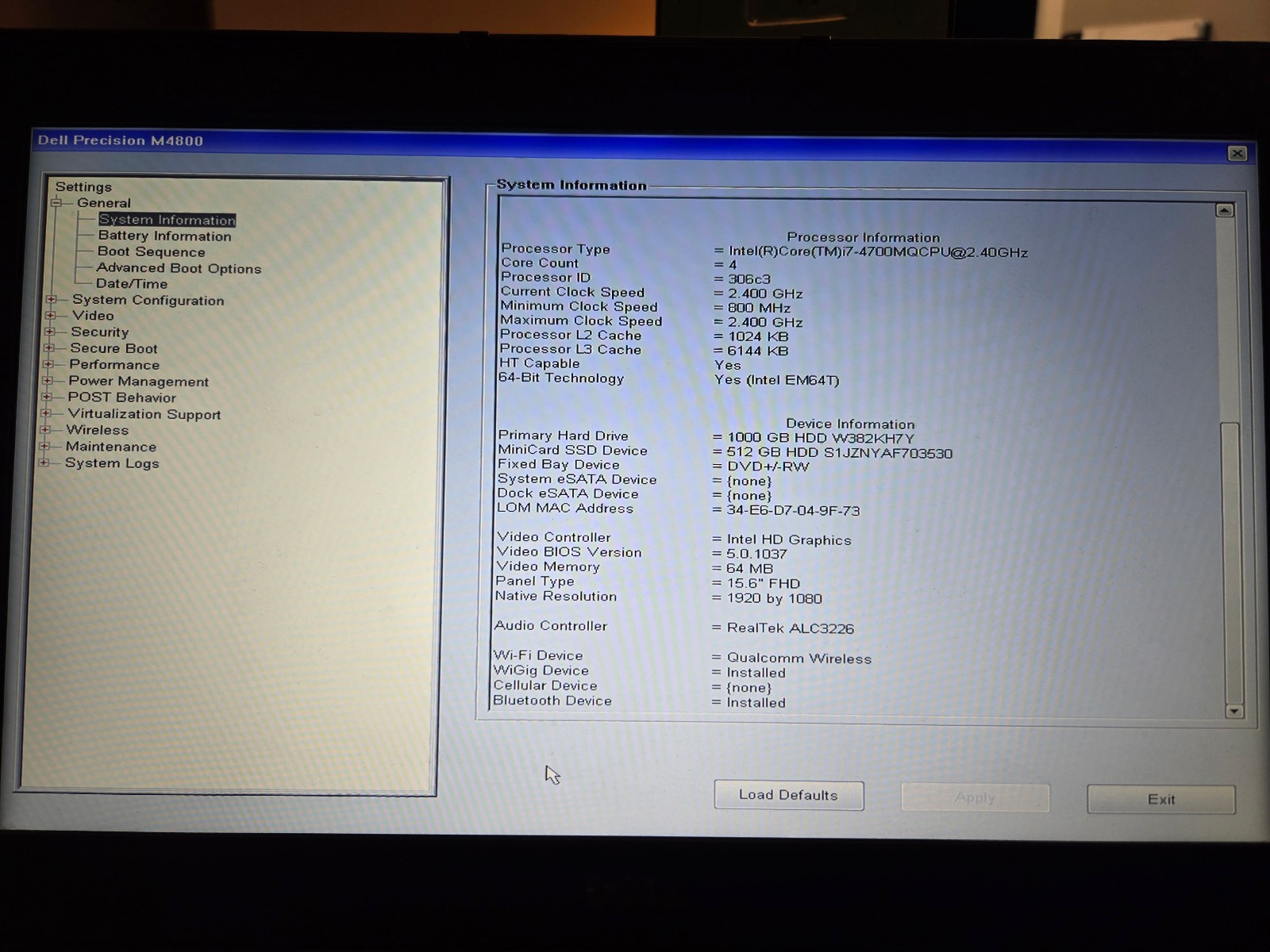 Dell Precision M4800 Laptop 15.6″ Win11 i7-4700MQ CPU 16GB RAM 512GB SSD 1TB HDD