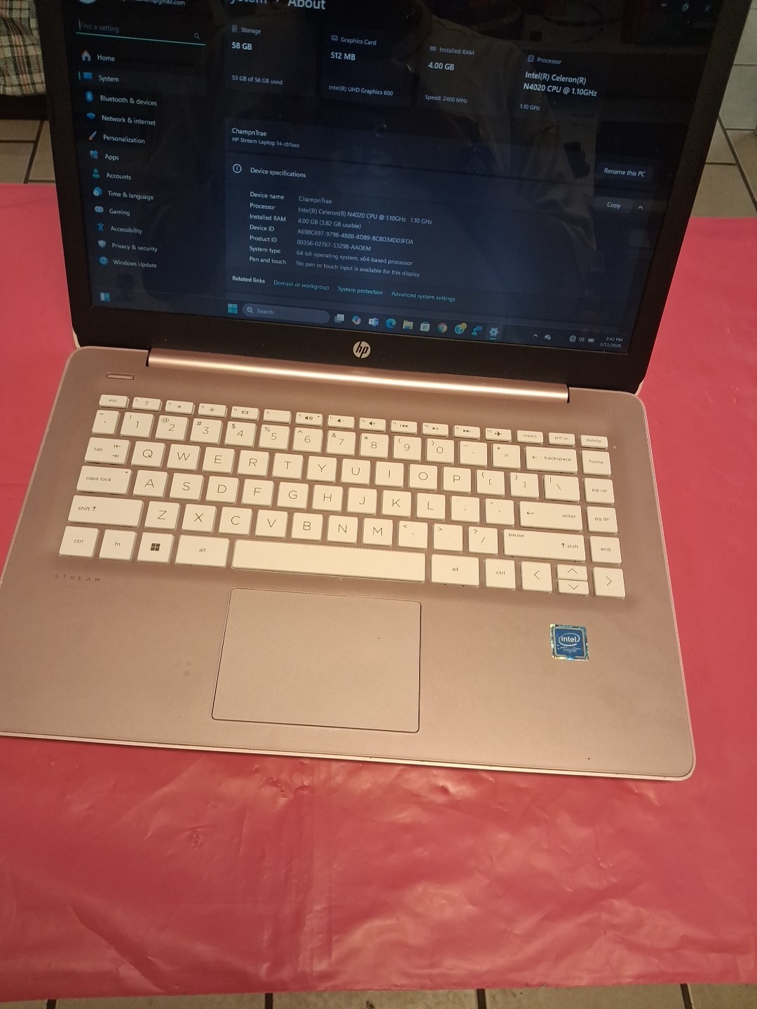 HP Stream 14-cb172wm 9VK98UA 14″ HD Laptop/N4000/4GB RAM/64GB SSD/Win 10, Pink