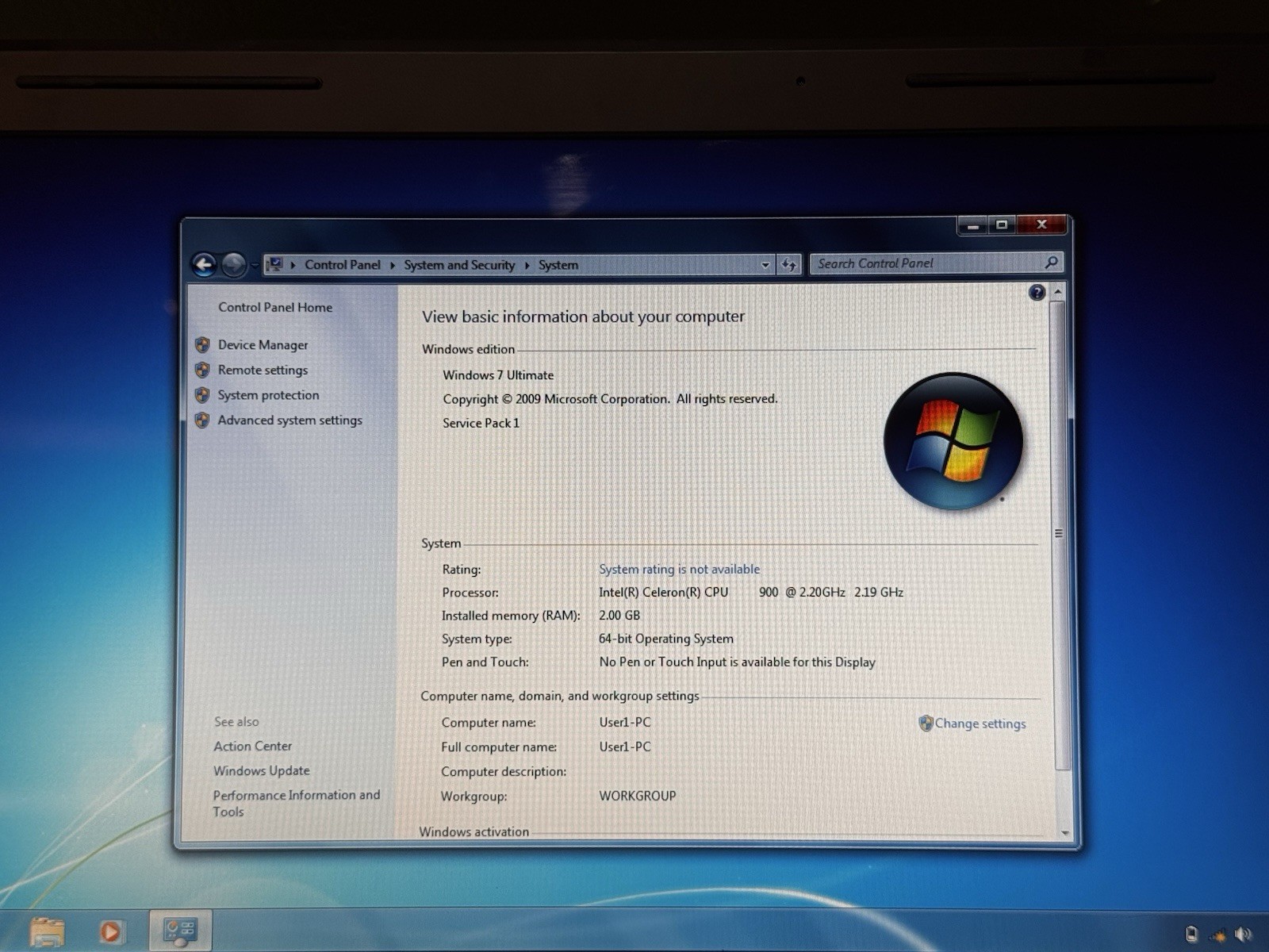 HP G60 Laptop Intel Celeron 900 2.2GHz 2gb RAM 250gb HDD Windows 7