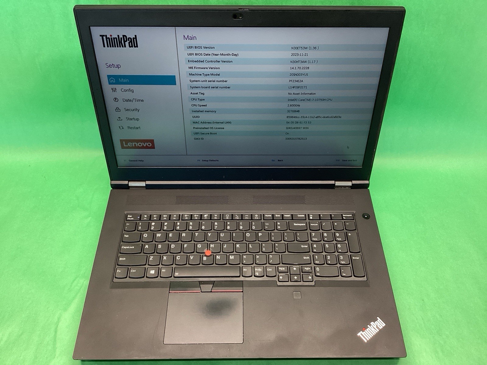 Lenovo ThinkPad P17 Gen 1 – 32GB RAM + i7-10750H – NO SSD – POWERS ON UNTESTED