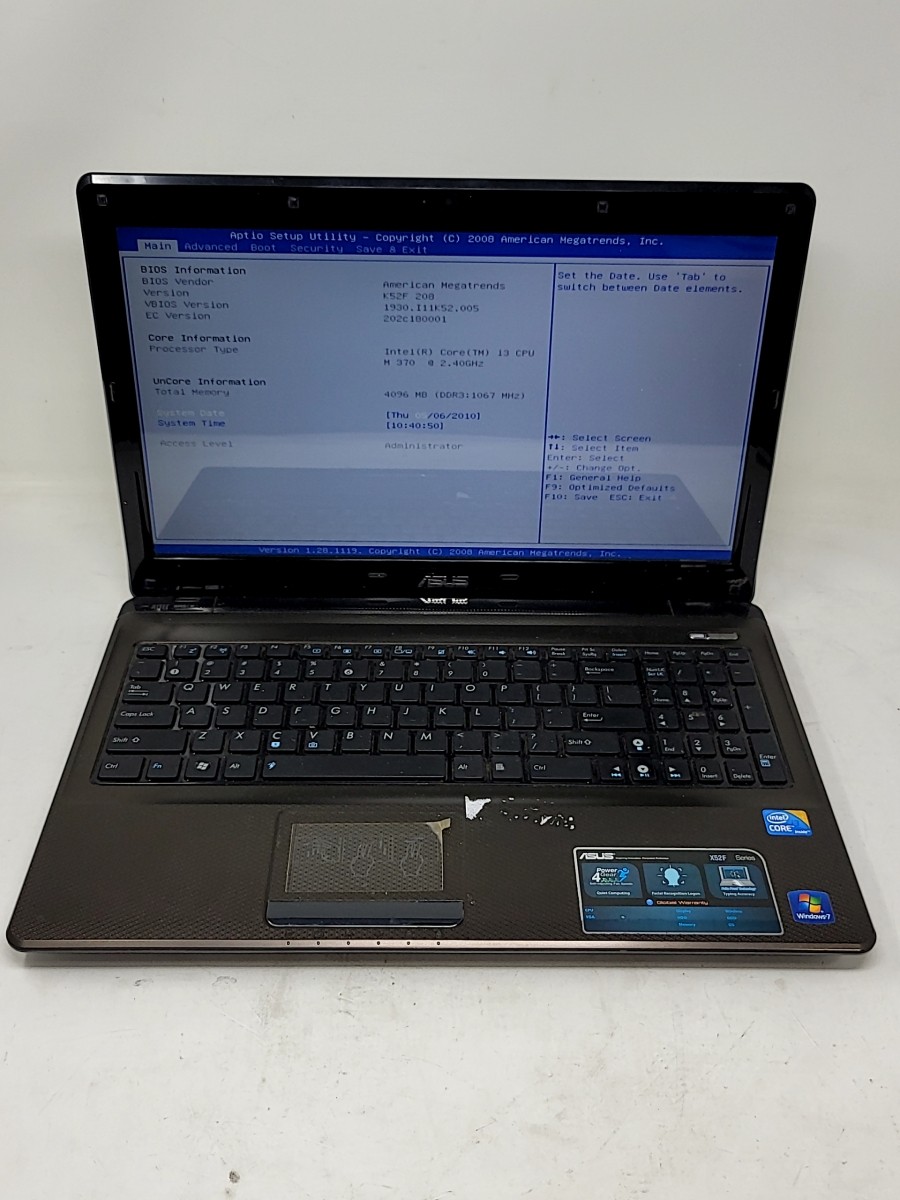 ASUSTEK X52F Laptop Intel Core I3 M 370 4GB SEE NOTES