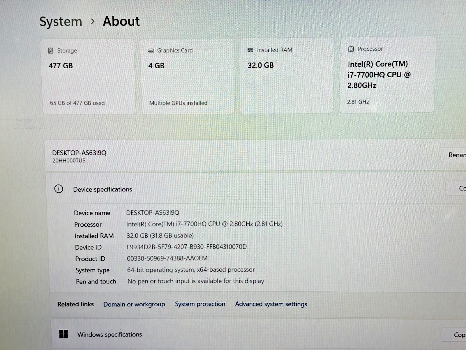 Lenovo Thinkpad P51 Intel i7-7750H 2.60GHz 32GB RAM 512GB SSD Windows 11 Pro BL*