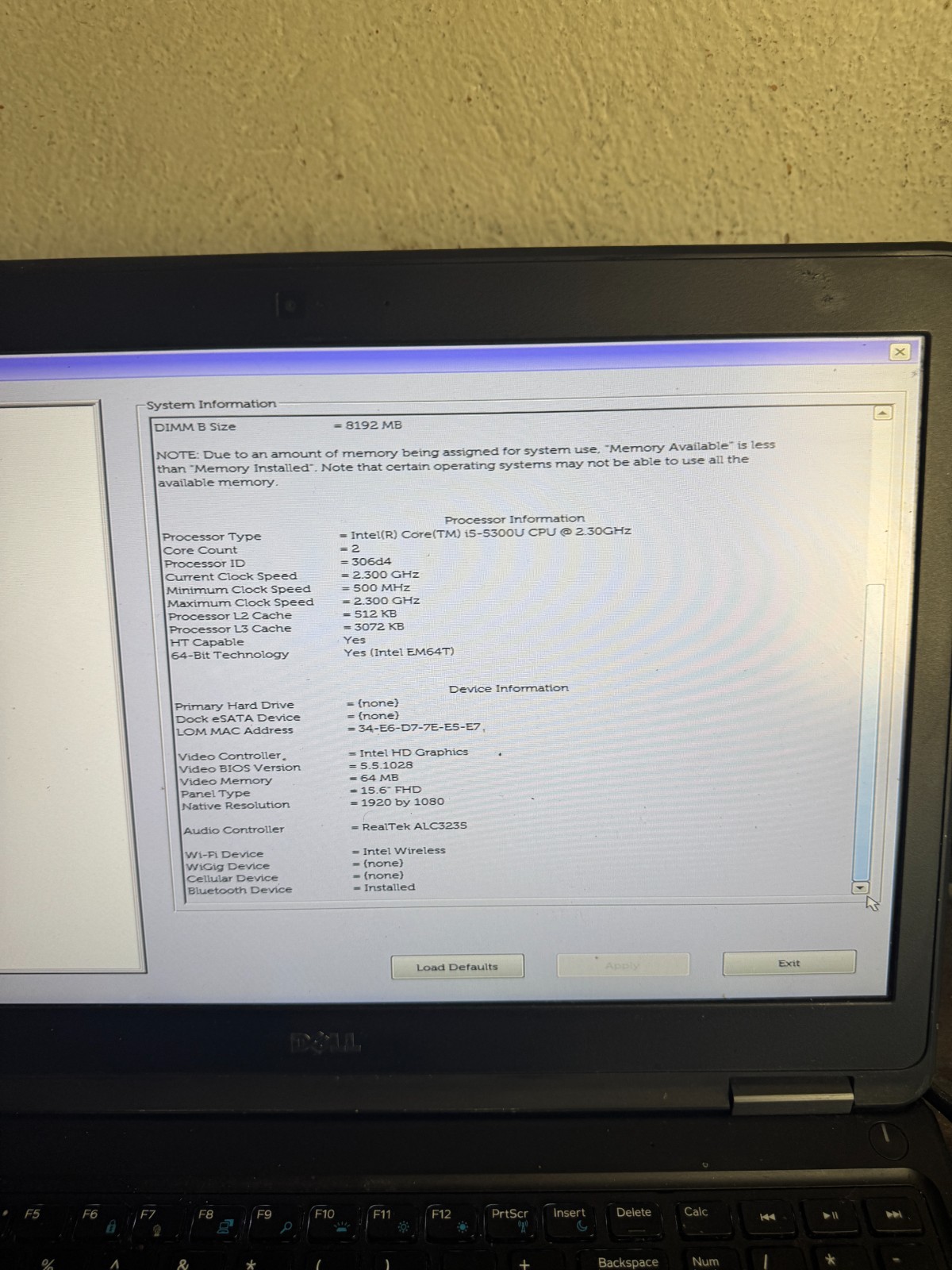Dell Latitude E5550 Core I5-5300 16GB RAM Laptop for repair #5664