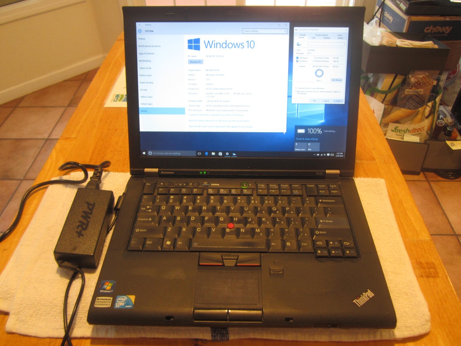 IBM LENOVO THINKPAD T410 Laptop 5GBRAM 500GBHD SCREEN INTACT W/PwrCORD – WORKS