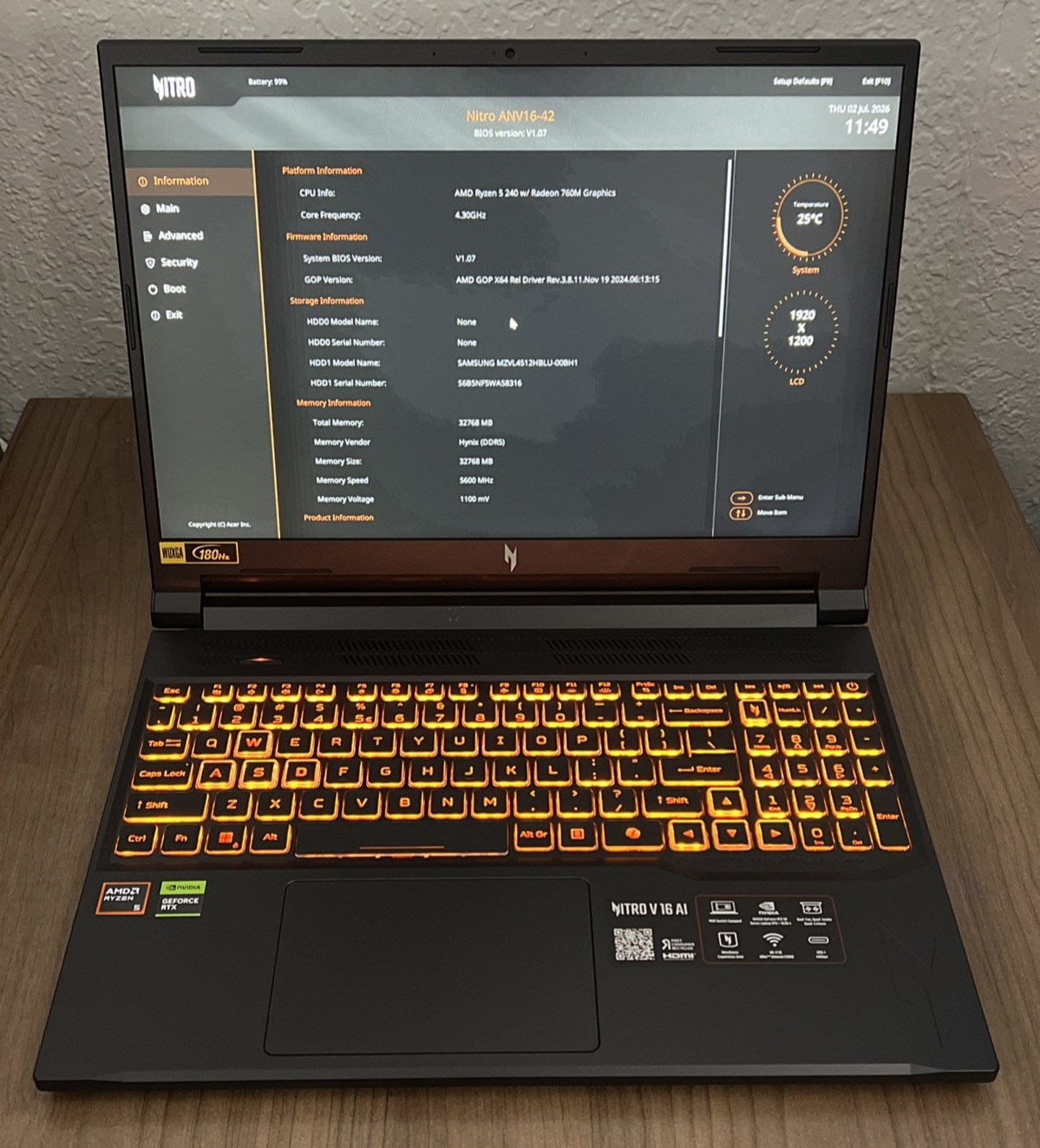 Acer Nitro V 16 AI 16″, Ryzen 5 240, RTX 5050, 32GB RAM, 512GB SSD ANV16-42-R1SF