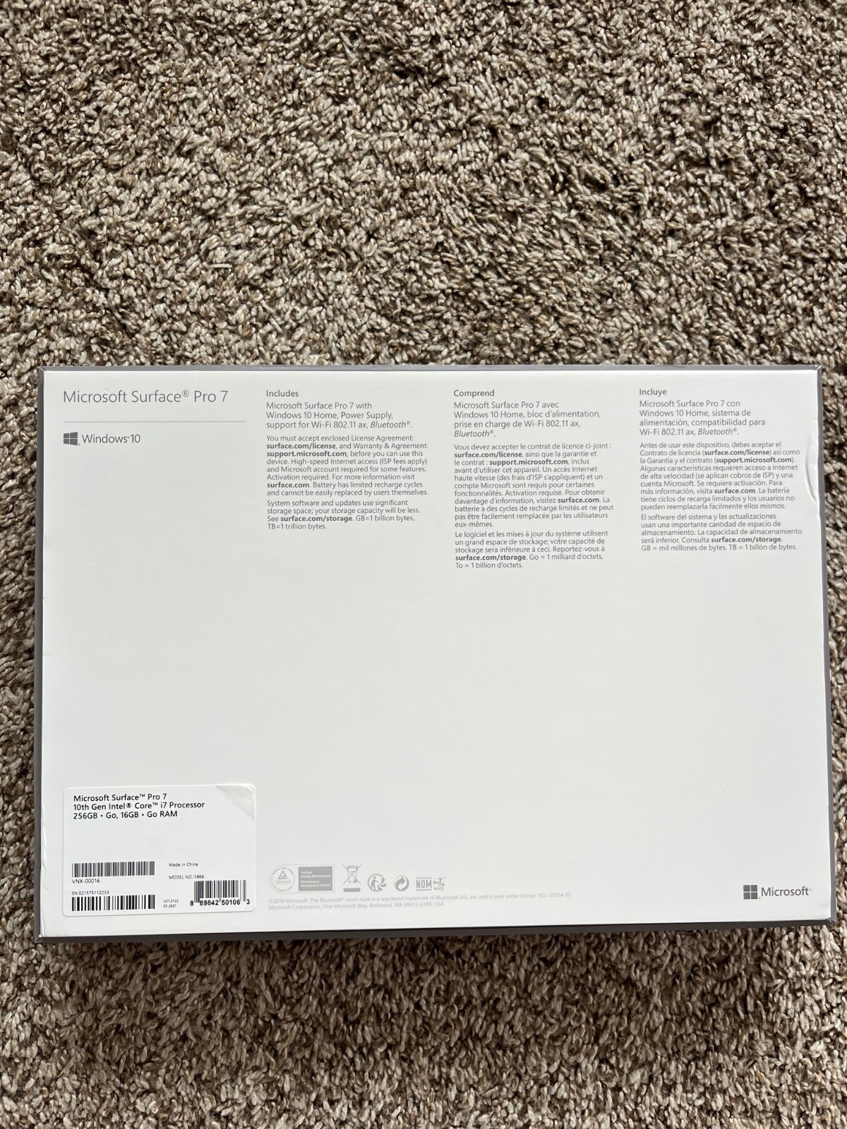 Microsoft Surface Pro 7 Intel i5 1135G7 2.4 GHz256gb SSD 8gb RAM Model 1961 4G