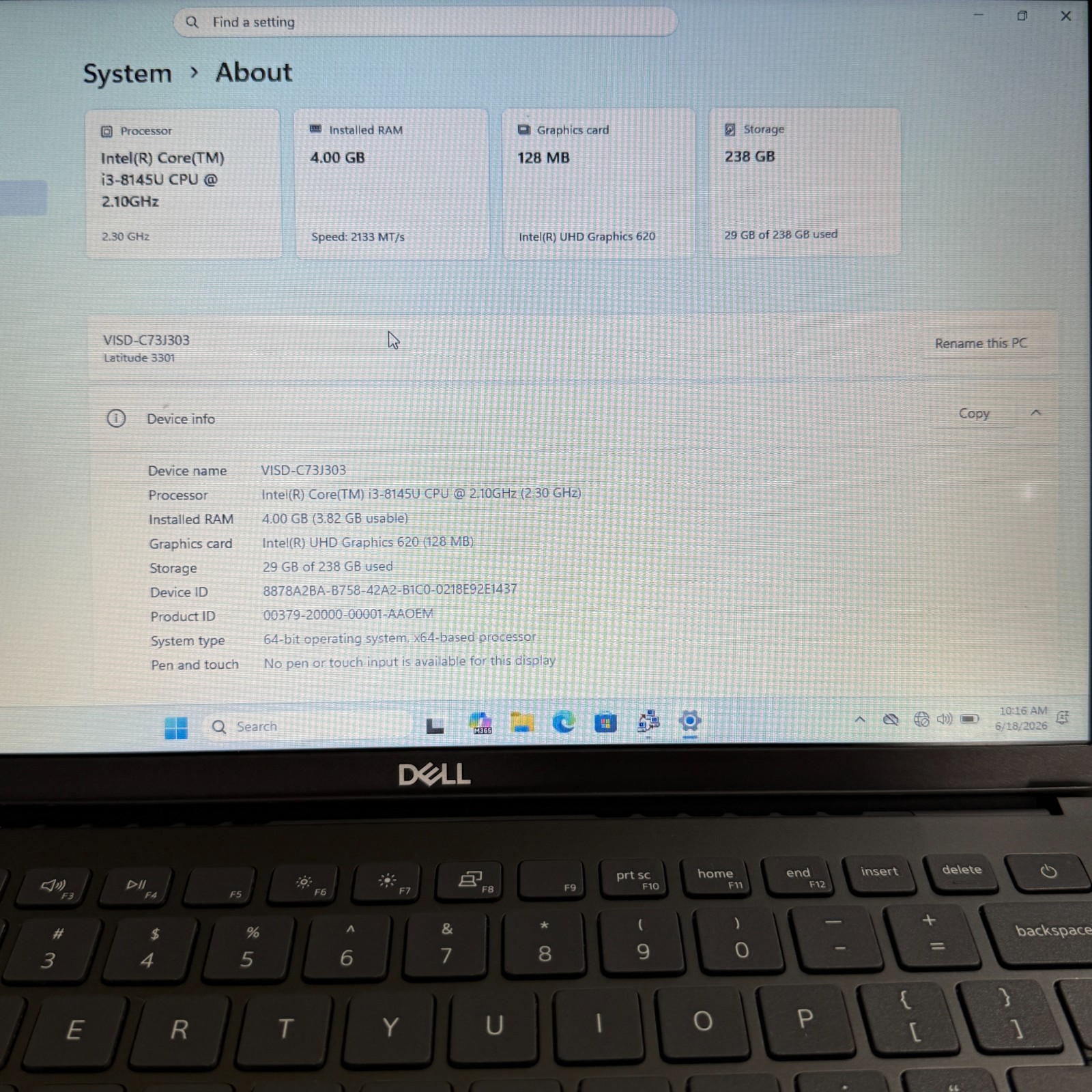 Dell Latitude 3301 13.3″ i3-8145U 4GB RAM 256GB SSD Windows 11 Pro Education
