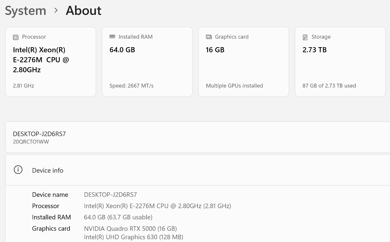 Lenovo ThinkPad P73 Xeon E2276M Quadro RTX5000 64GB RAM 1TB+2TB 4K Win11 OOBE