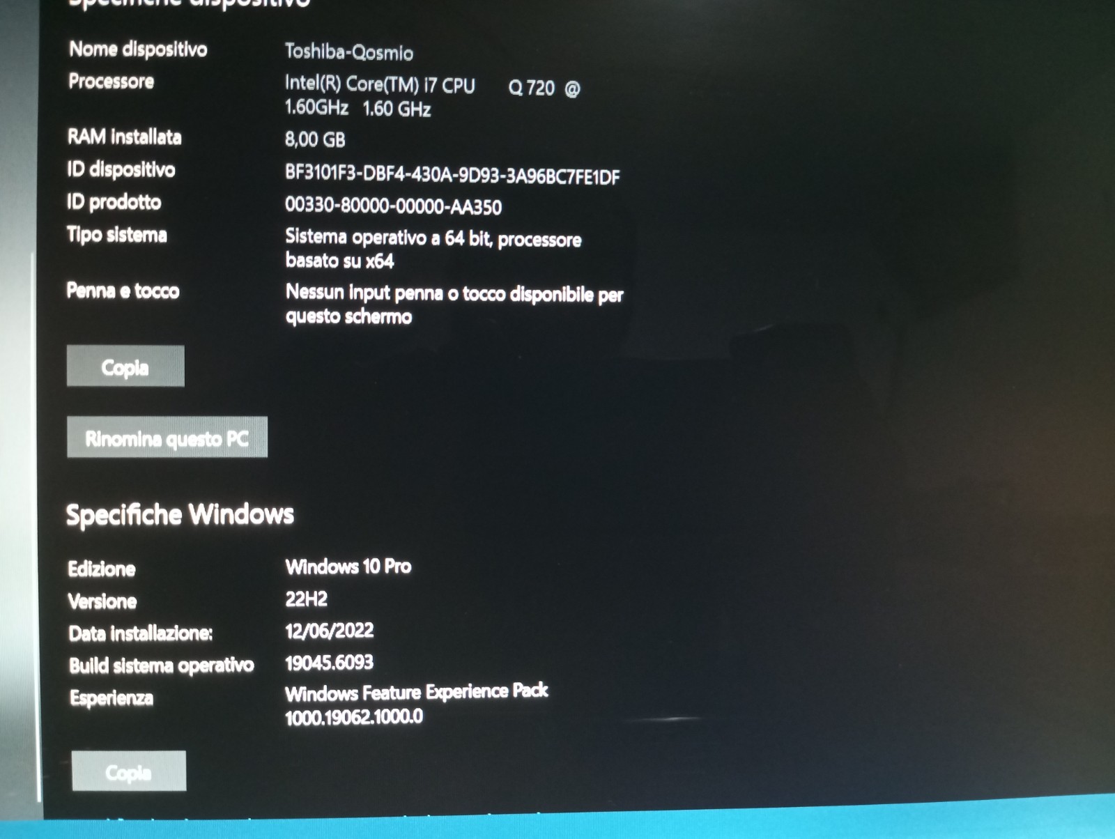 Toshiba Qosmio X500 10W 18″ Laptop PC Intel i7 8gb 250+500 nvidia Harman Kardon