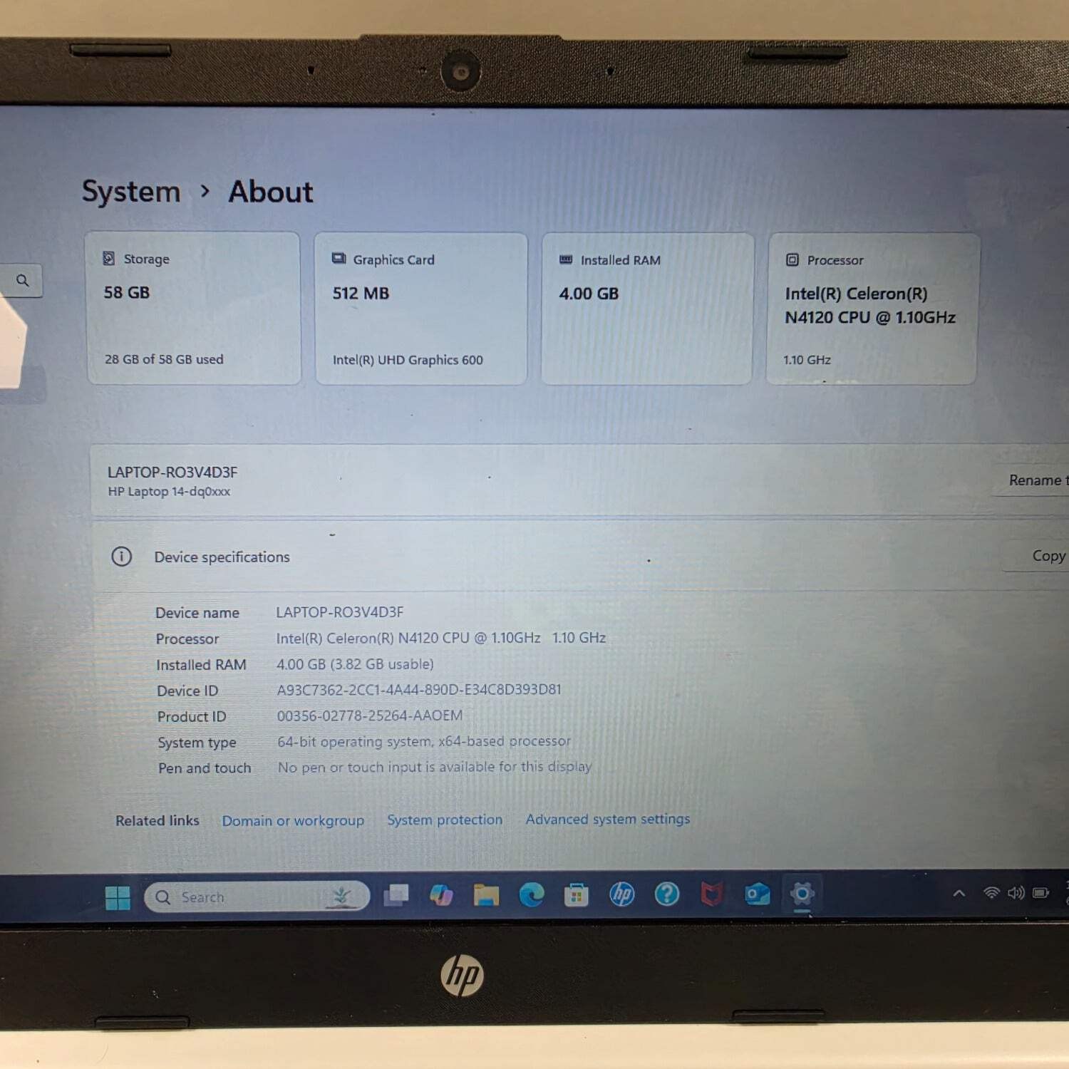 HP Laptop 14-DQ0052DX 14.4″ Celeron N4120 1.1GHz 4GB RAM 64GB SSD