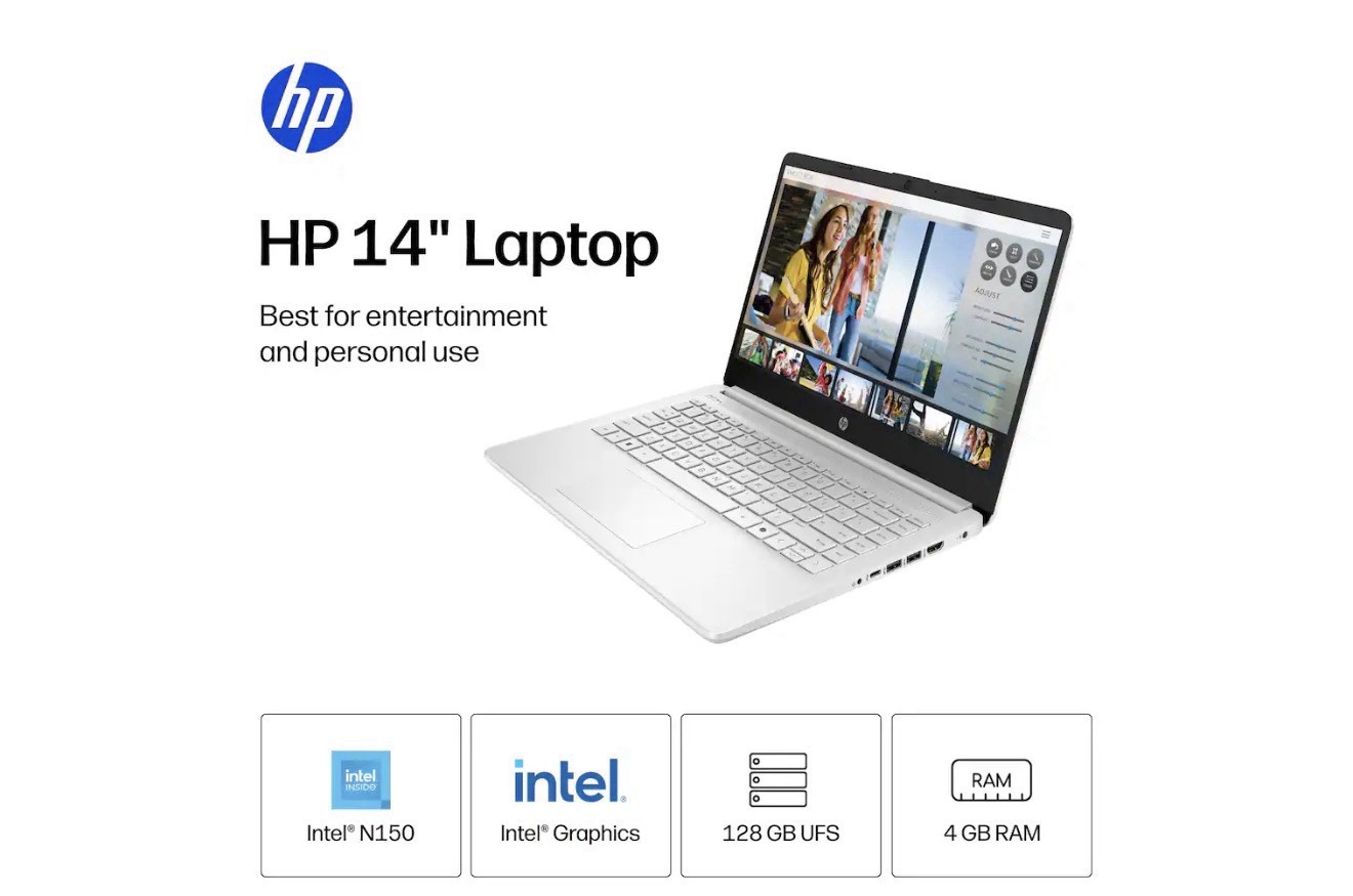 HP – 14″ Laptop – Intel N150 Processor – 4GB Memory – 128GB UFS – Natural Silver