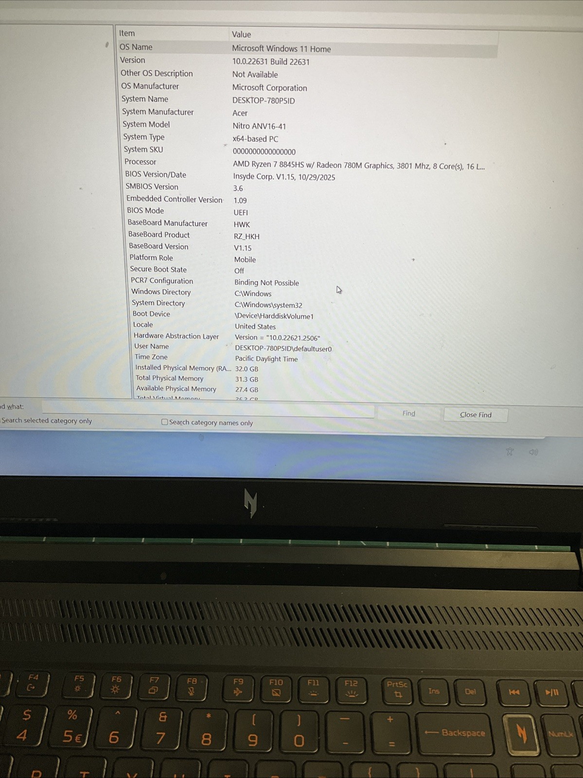 Acer Nitro V 16 Gaming Laptop Ryzen 7 8845HS RTX 4060 32gb 1tb