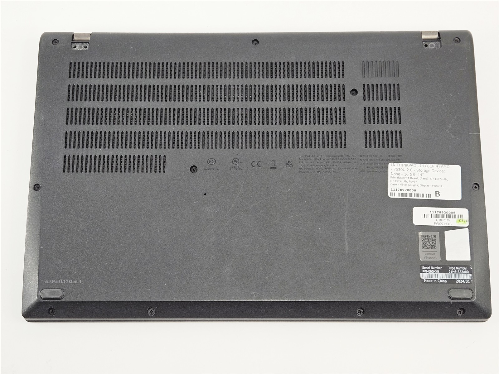 Lenovo ThinkPad L14 Gen 4 14″ AMD Ryzen 5 Pro 7530U 16GB RAM No Storage Black