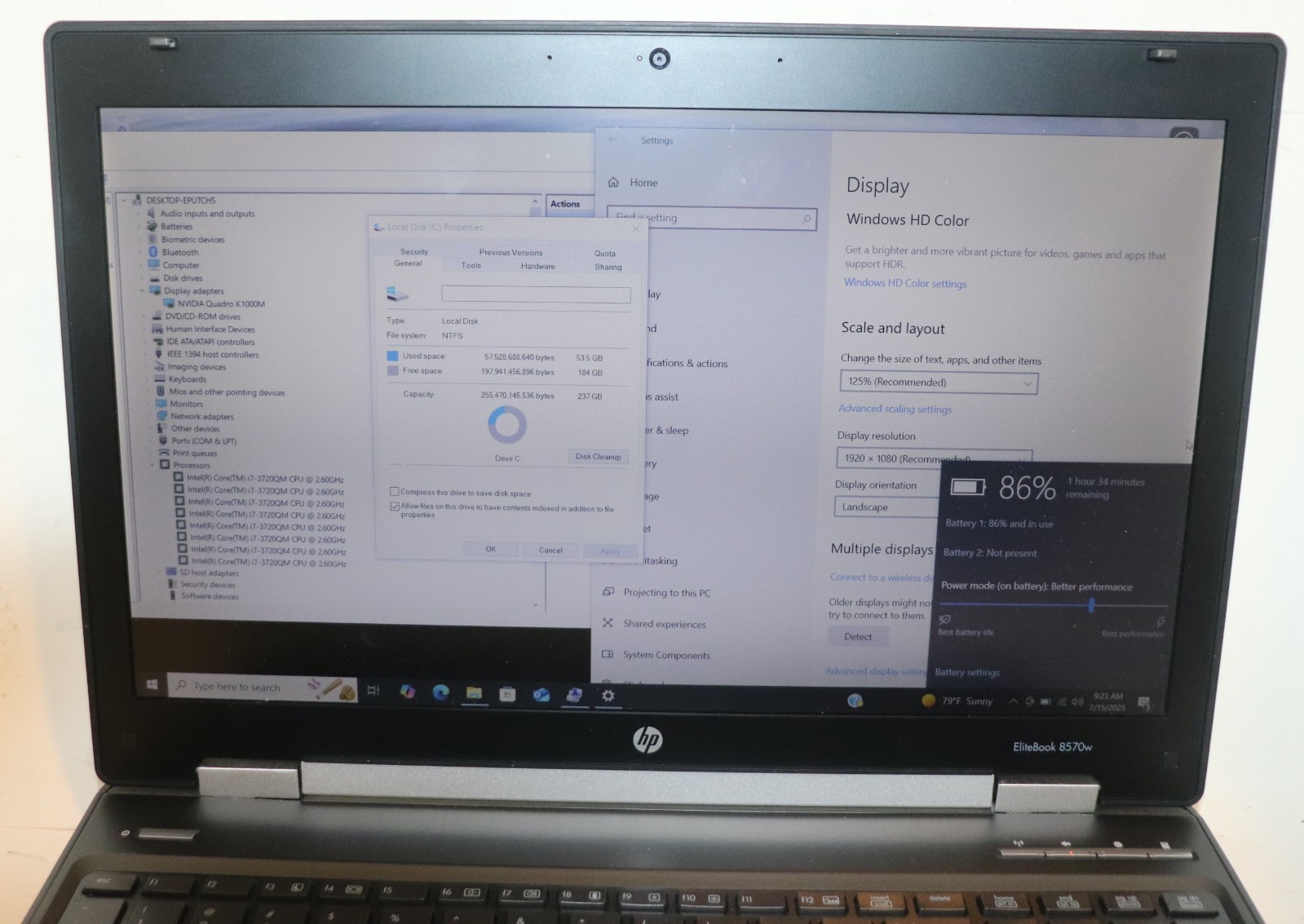 HP EliteBook 8570w |Intel Core i7@2.60 GHz|16GB RAM|256GB SSD|Win10Pro|Webcam