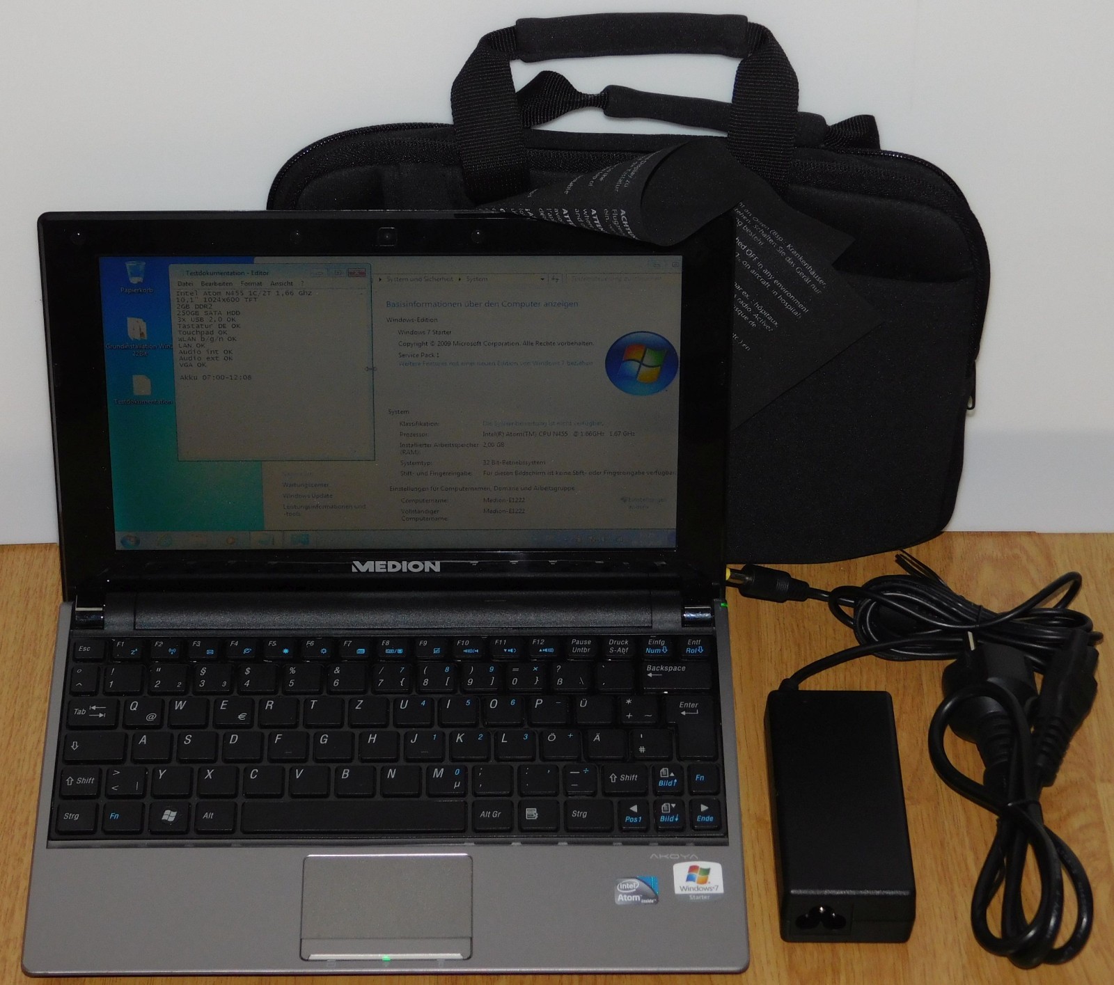 10.1″ Laptop Notebook Netbook Medion E1222 MD98241 1.66GHz 250GB 2GB Win 7 WiFi