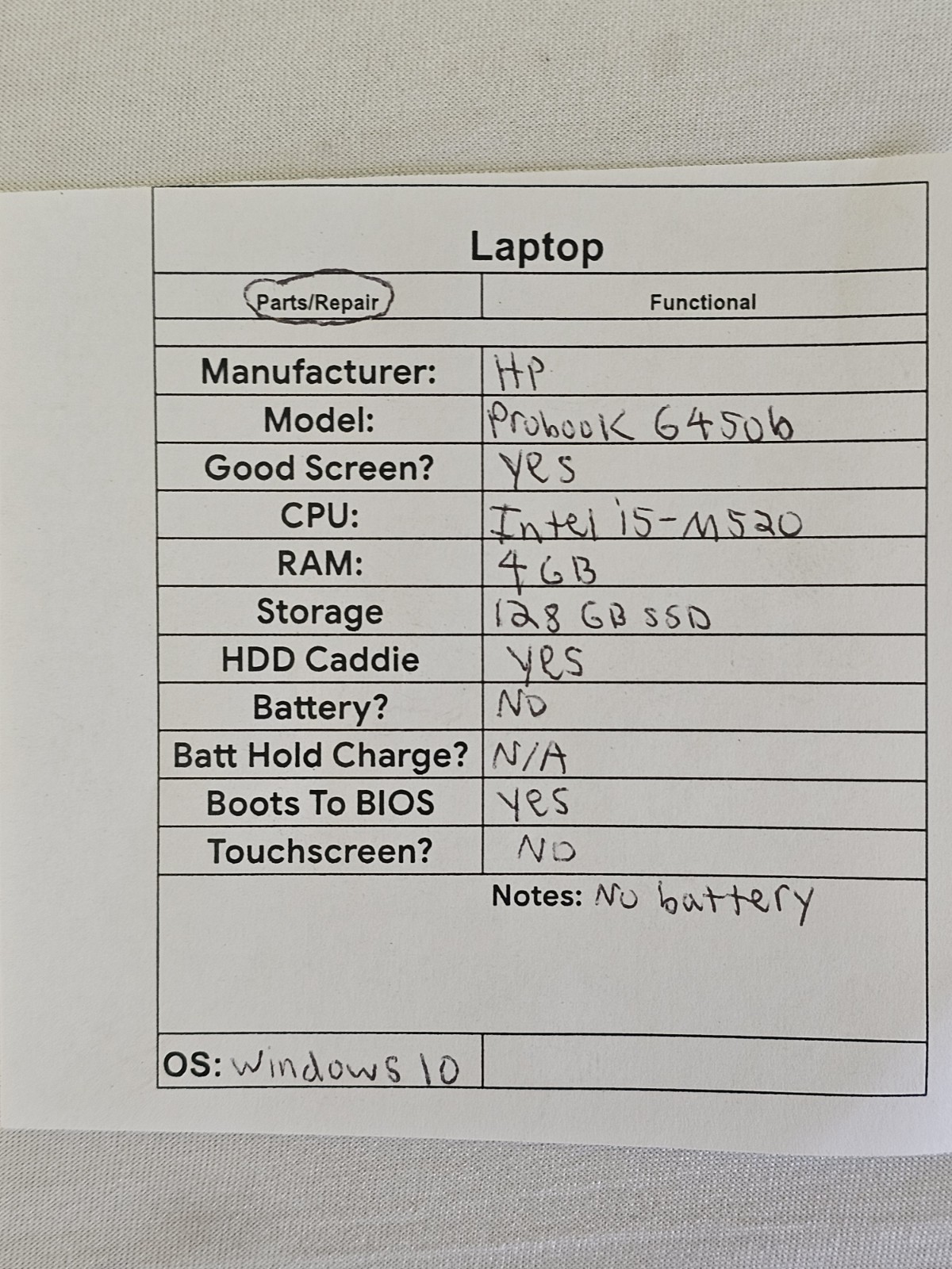 HP ProBook 6450b Laptop – Intel i5-M520 – 4GB RAM – 128GB SSD NO BATTERY WIN 10