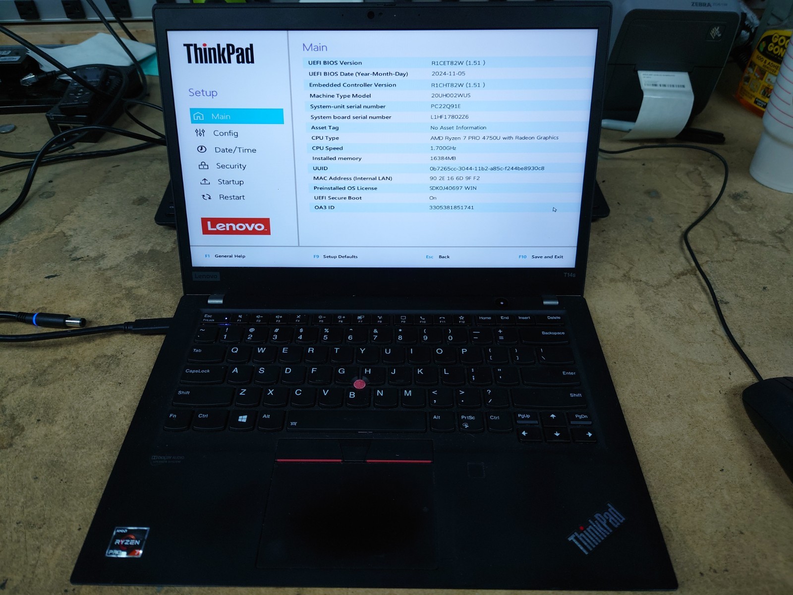 Lenovo ThinkPad T14s Gen 1 14″ FHD Touch Ryzen 7 Pro 4750U 16GB RAM No OS/SSD