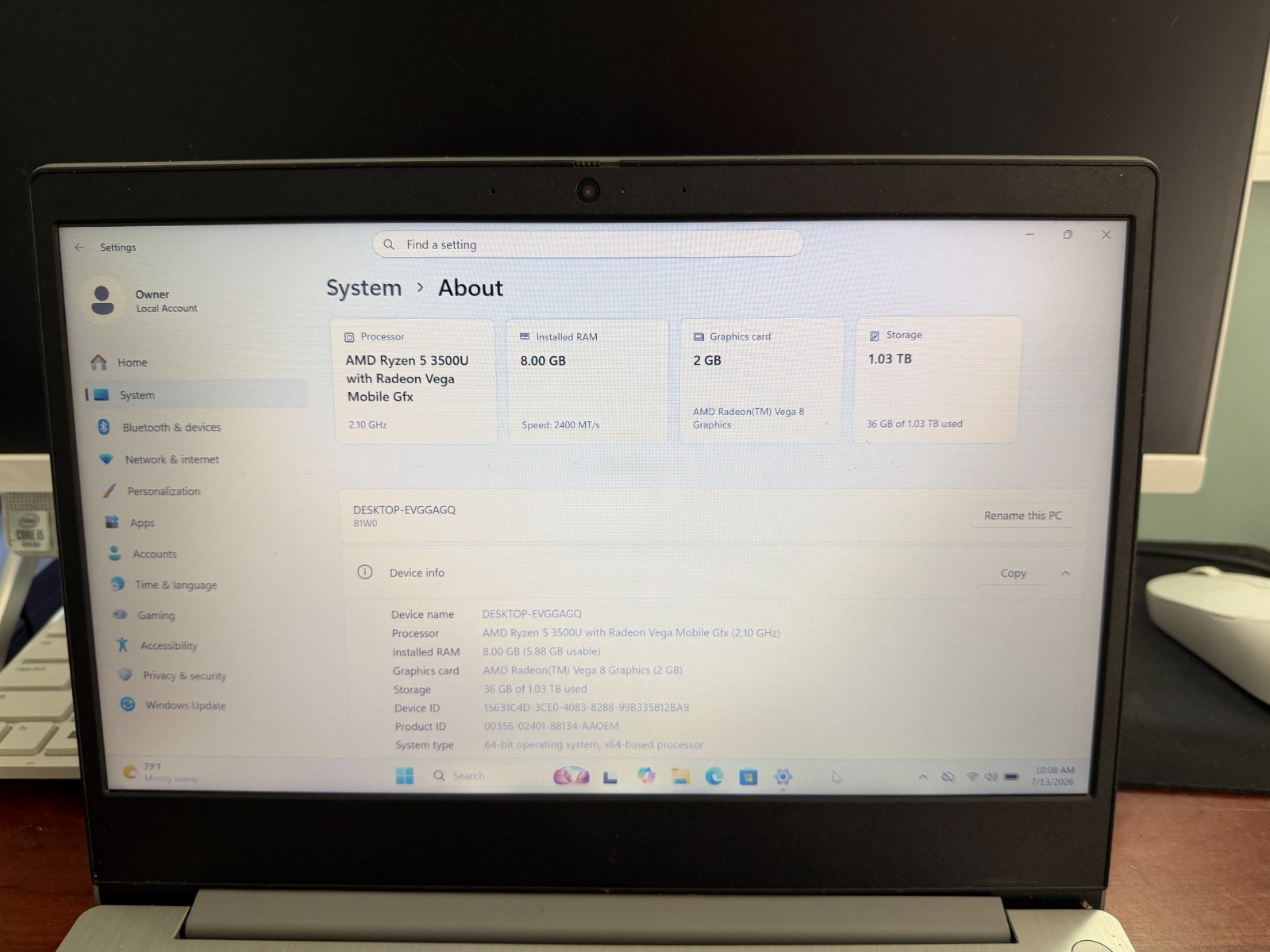 Lenovo IdeaPad 3 14″ FHD Ryzen 5 3500U 8GB RAM 128GB SSD + 1TB HDD Win11 Home