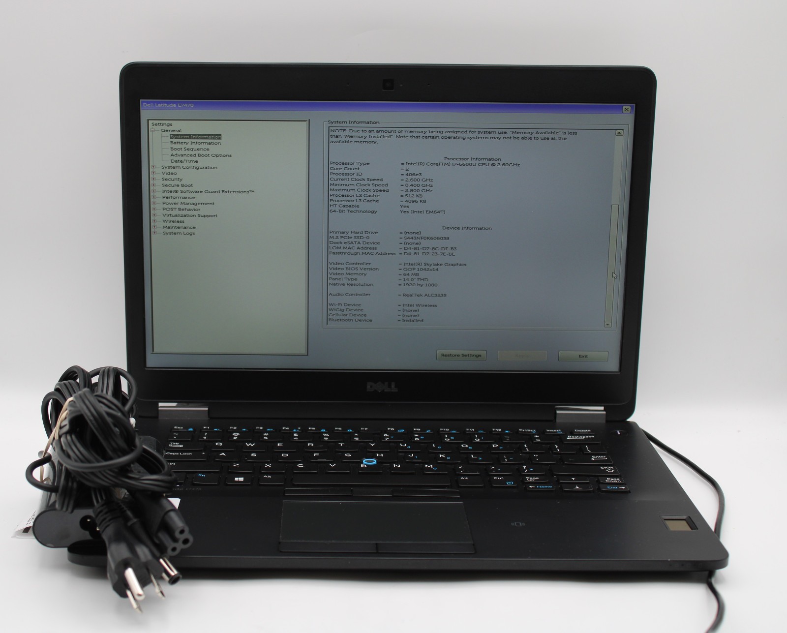 Dell Latitude E7470 _ i7-6600U @ 2.6 _ 8GB RAM _ 256GB SSD _ No OS / BATTERY