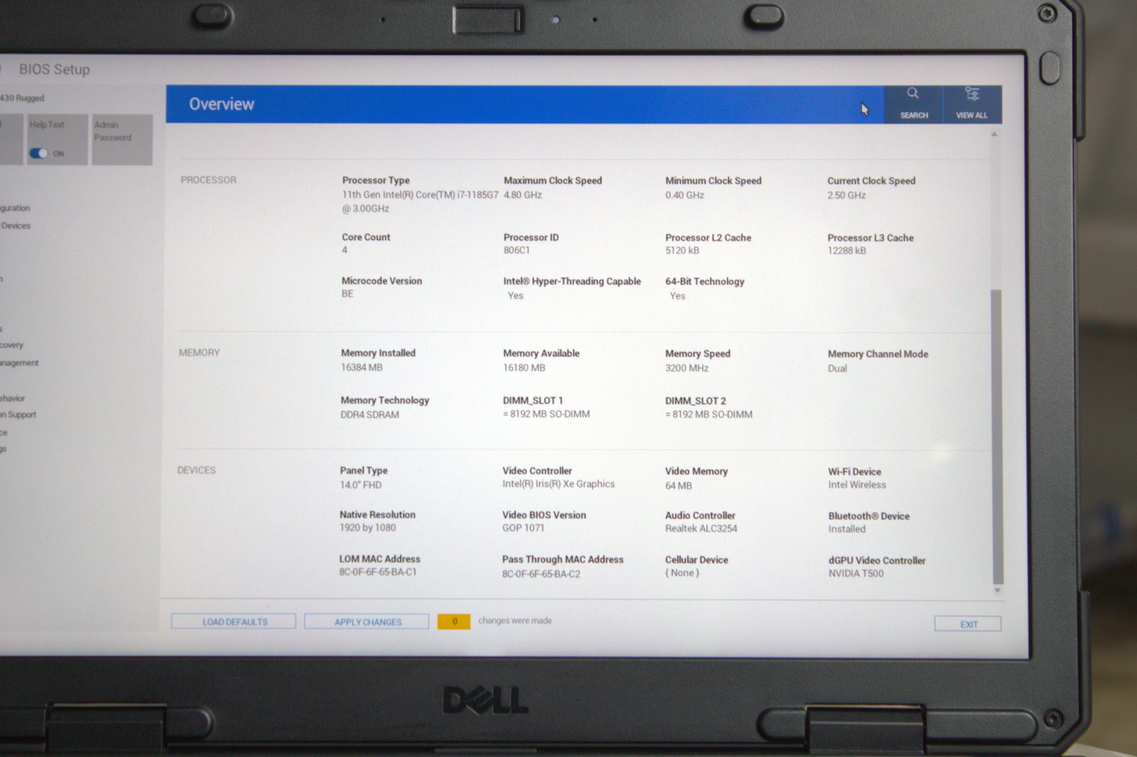 Dell Latitude 5430 Rugged i7-1185G7 Nvidia T500 512GB 16GB Touch Fingerprint
