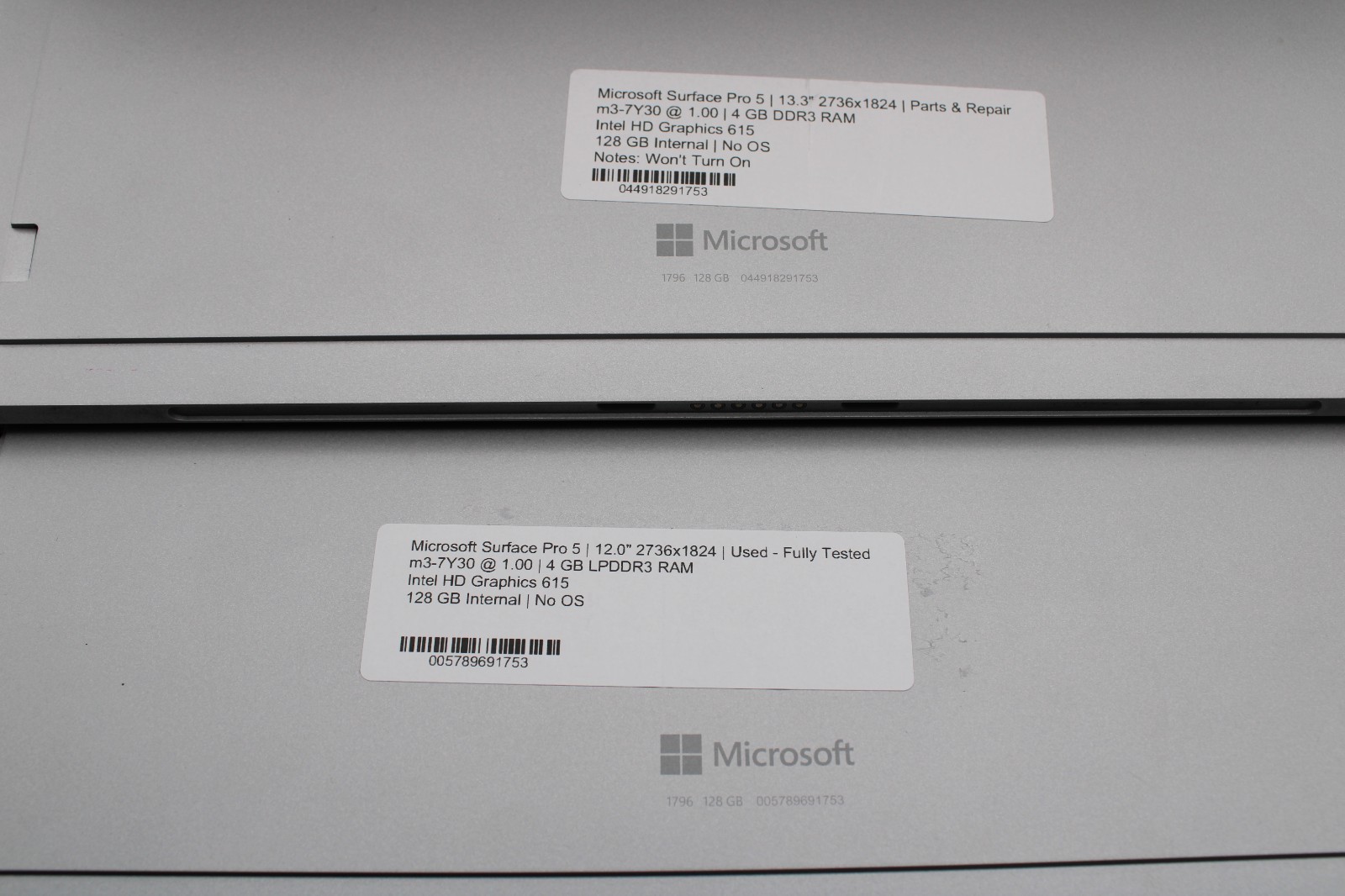 Lot of 2 Microsoft Surface Pro 5 Tablets 1796 _ m3-7Y30 _ 4GB / 128GB *PARTS