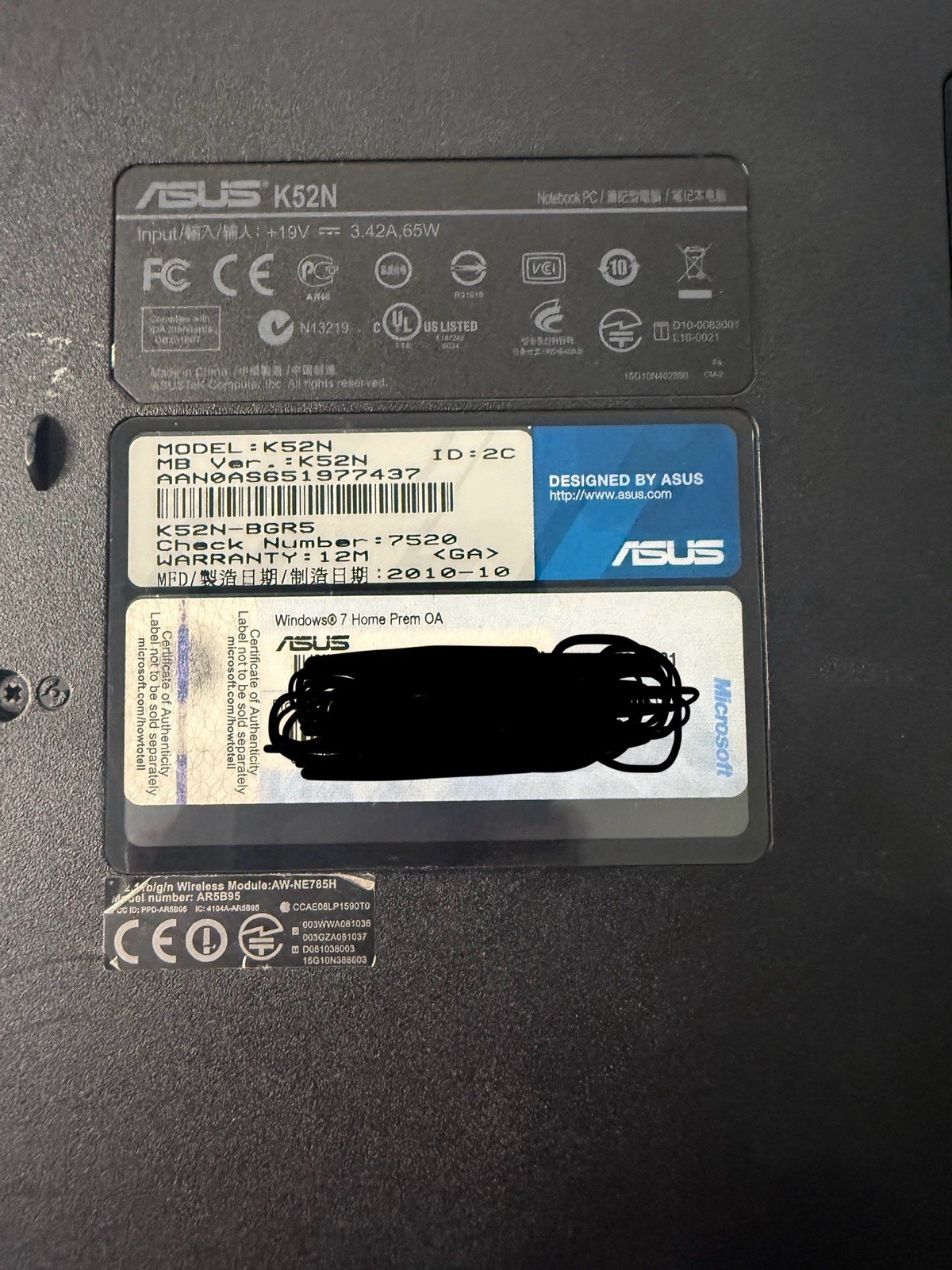 ASUS K52N Notebook Laptop 15.6″ AMD Turion II 6GB RAM 450GB HDD Windows 7 64 Bit