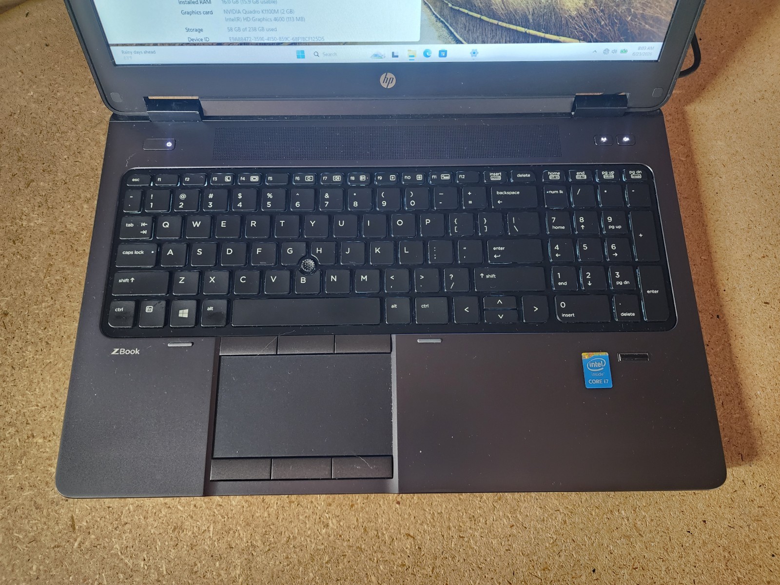 HP ZBook 15 G2 i7-4710MQ 2.5GHz 16GB RAM 256GB SSD Win 11 Pro Quadro K1100M