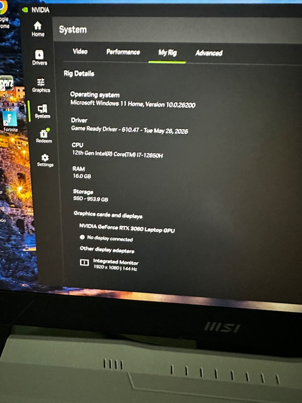MSI Sword 15 A12UE-605 15.6” 1080p 144hz i7 12650H RTX 3060 16GB RAM 1 TB SSD