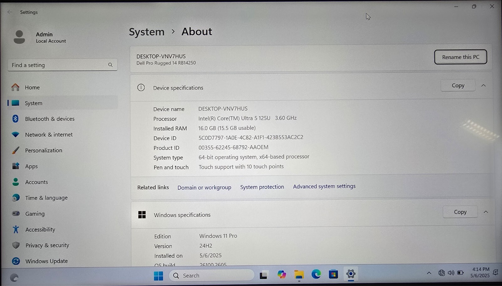 Dell Latitude PRO 14 RUGGED RB14250 Ultra 5 125U 256GB 16GB