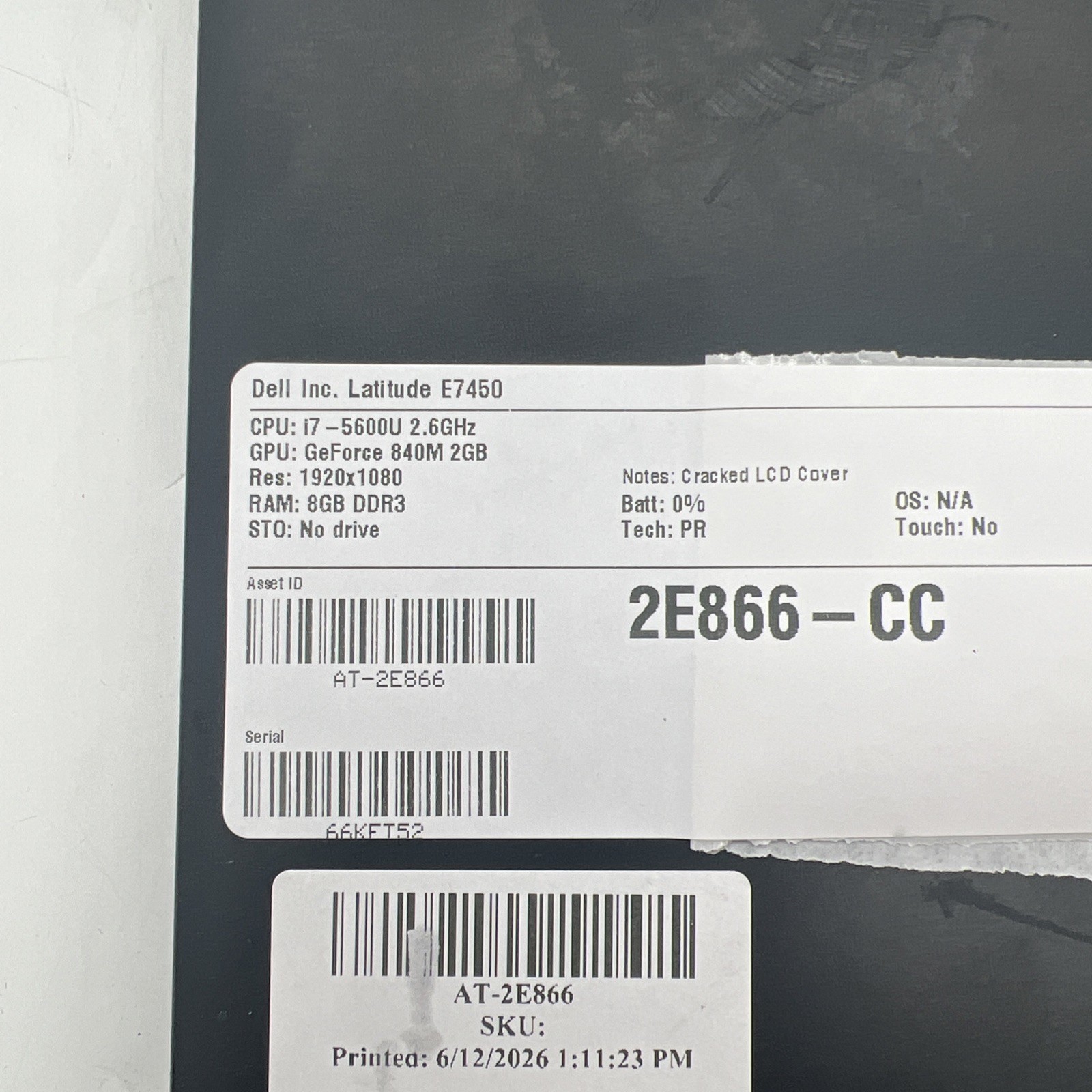 Dell Latitude E7450 i7 5600U 2.6GHz 8GB RAM No Drive No OS No Battery