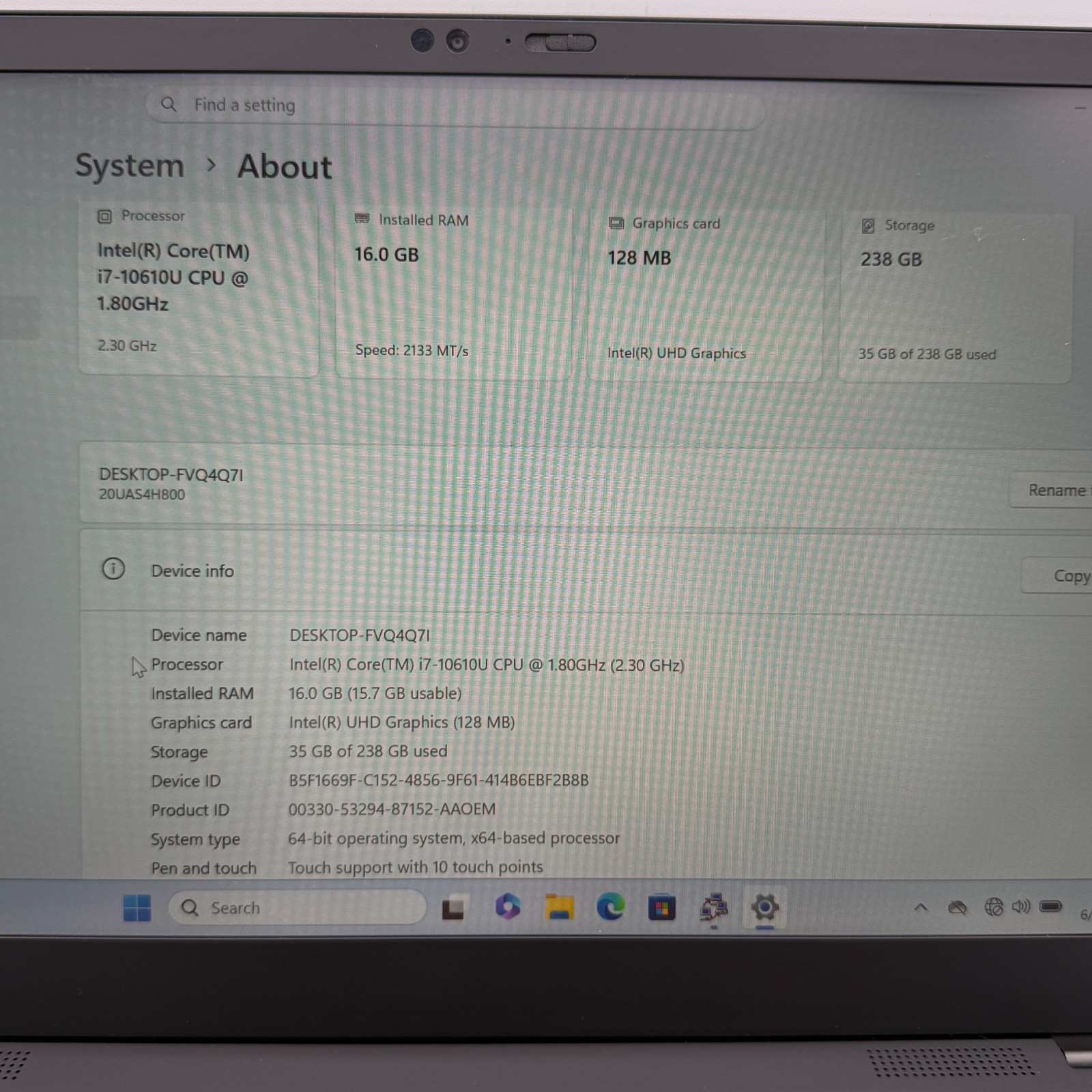Lenovo ThinkPad X1 Carbon gen 8. i7 10510U 1.60GHz 16GB RAM 256GB SSD 14″ FHD