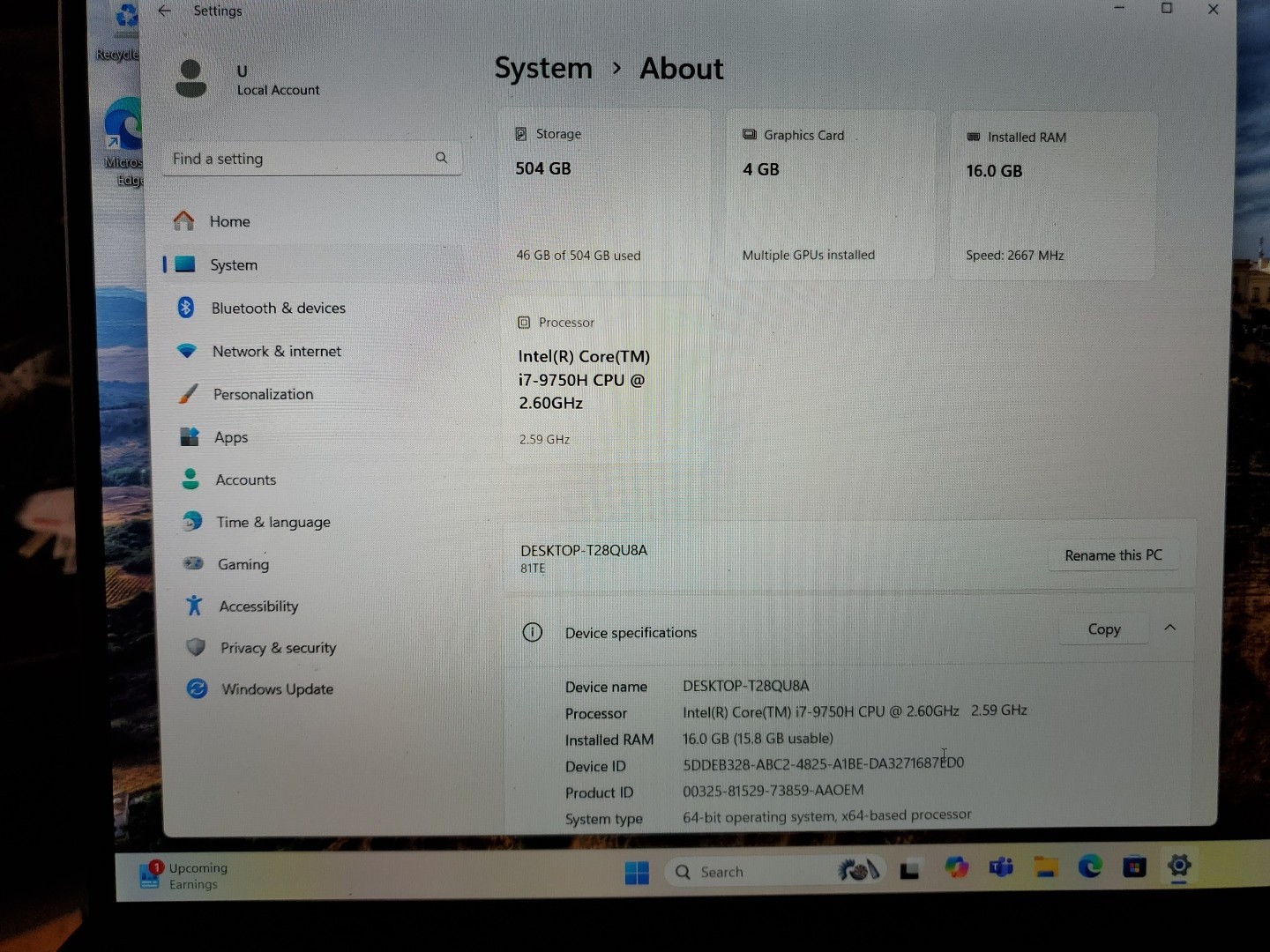 LENOVO YOGA C940-15IRH | INTEL CORE I7-9750H 2.60GHZ | 504GB | 16GB |