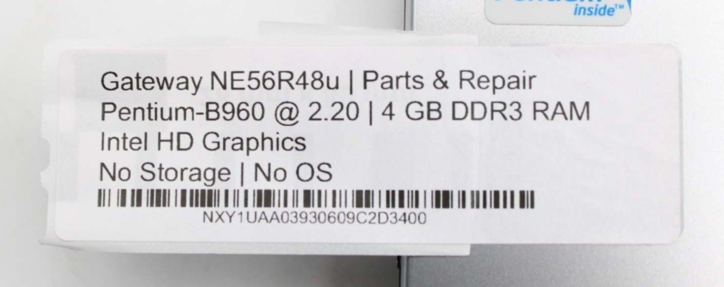 Gateway NE56R48u Pentium B960@2.2GHz 4GB DDR3 NO STORAGE OR OS *PARTS/REPAIR*
