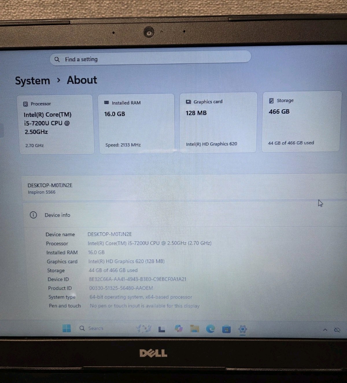 Dell Inspiron 5566 i5-7200U 2.50GHz 16GB DDR4 RAM 500GB M2 SSD *MISSING F3 KEY*