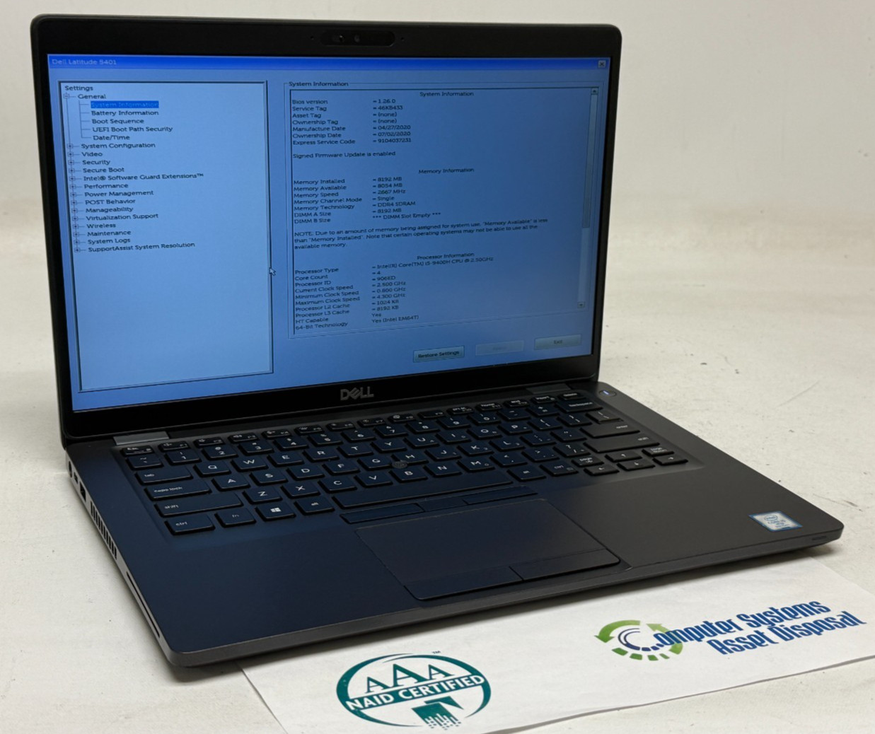 Dell Latitude 5401 14″ (i5-9400H 2.50GHz – 8GB RAM – 256GB SSD – Win11Home) *