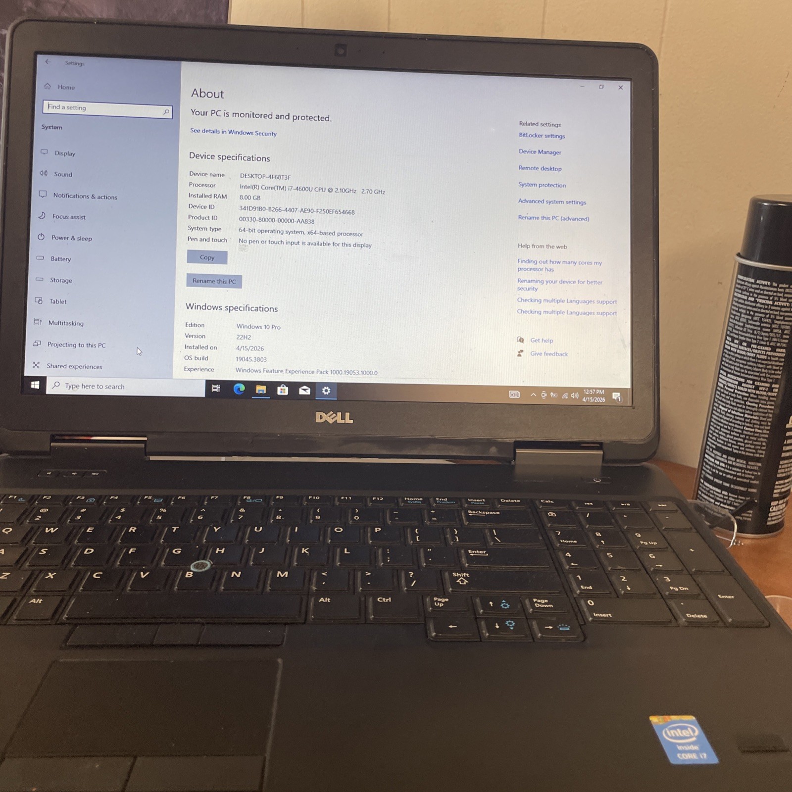 Dell Latitude E5540 Intel Core I7-4600U 2.10 GHZ 8 GB RAM 120 SSD Win 10 Pro