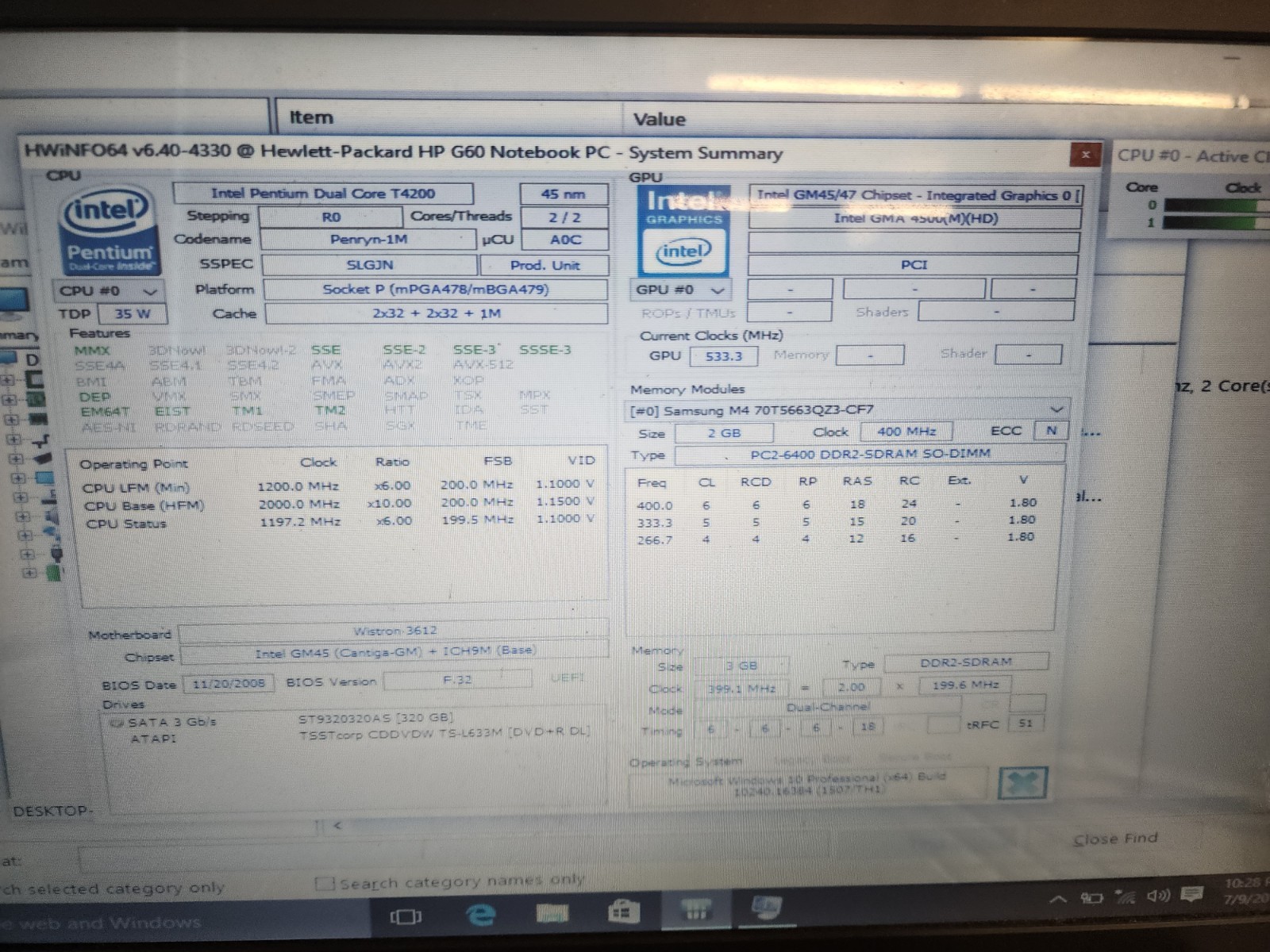 HP G60-235DX Intel Pentium Dual-Core T4200 2GHz 3 GB 320gb HDD READ