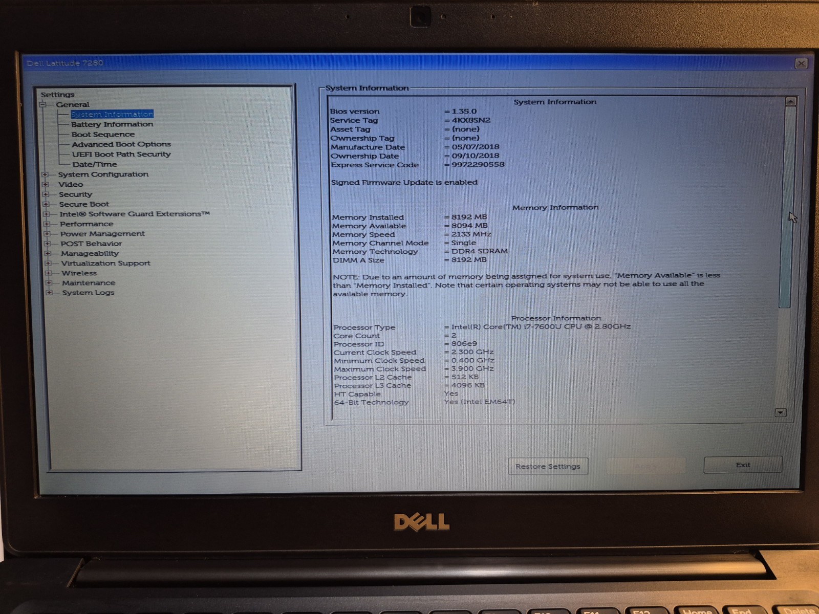 ​Dell Latitude 7280 12.5″ | i7-7600U | 8GB RAM | 256GB SSD | Good Battery